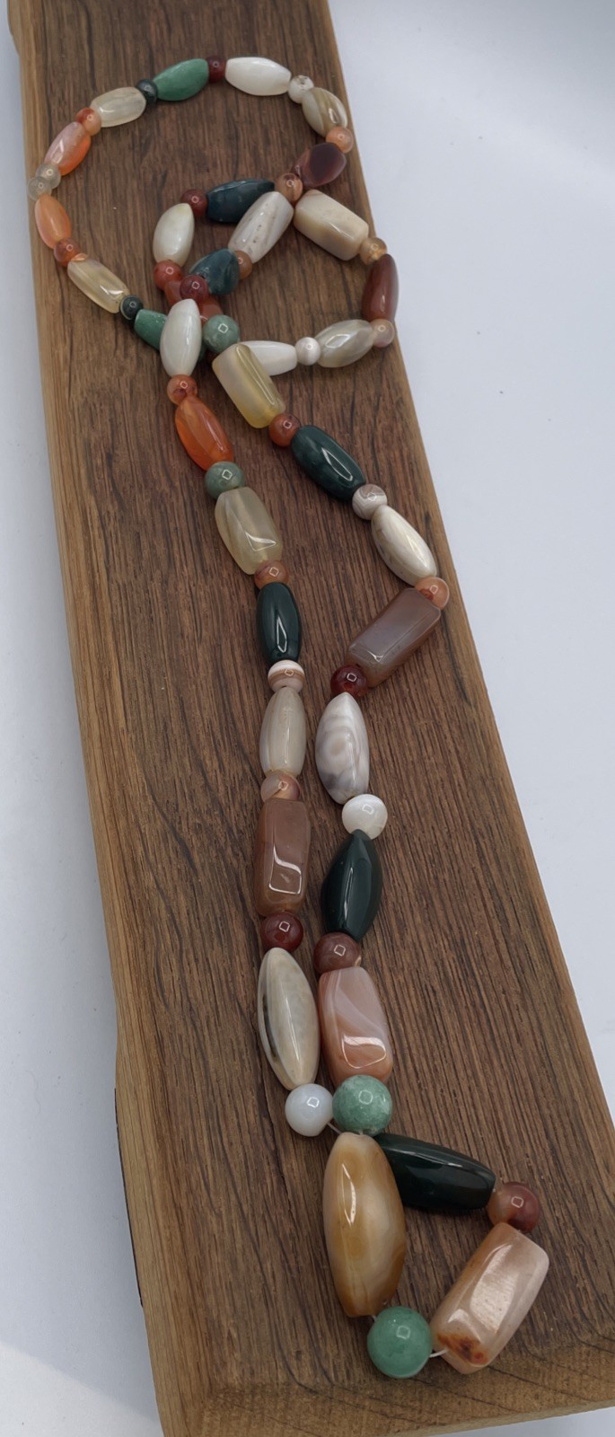 Long Natural Stone Bead Necklace mixed Agate Carnelian Green Stone Statement