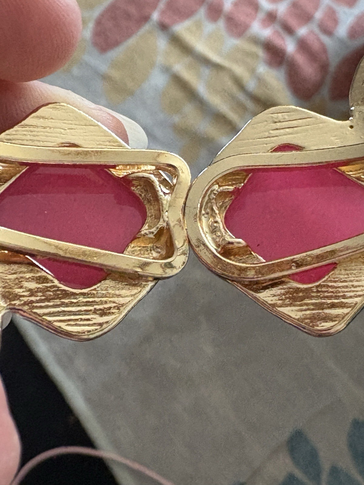 Gold Tone Pink Cushion Bezel Set Bangle Bracelet Hinged Less Than 8 in