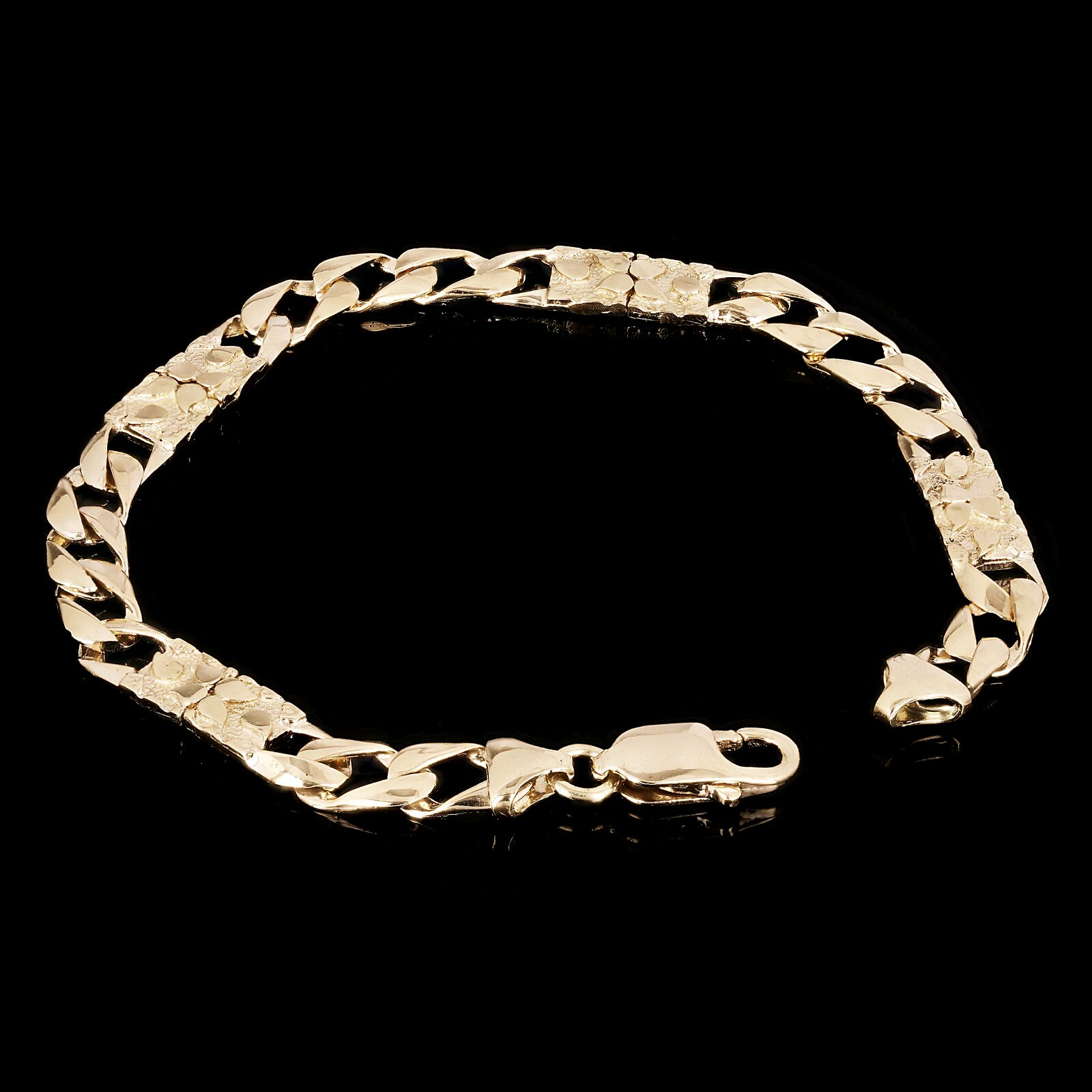 10k Yellow Gold Solid Cuban & Nugget Link Chain Bracelet 7.5″ 6.5mm 10.5 grams