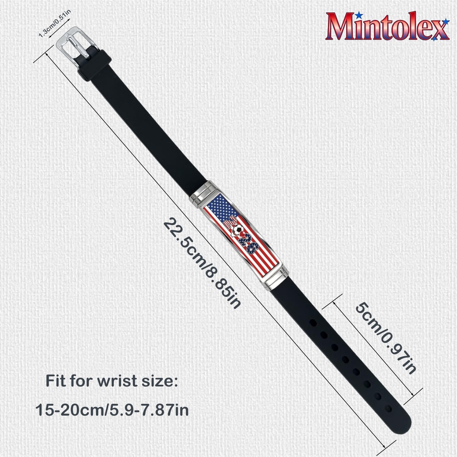 Soccer Bracelet Adjustable Silicone Wristband Red White Blue Sports