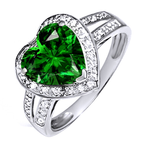 1 3/4 Ct Simulated Emerald & Diamond Split Shank Halo Ring 14K White Gold Plated