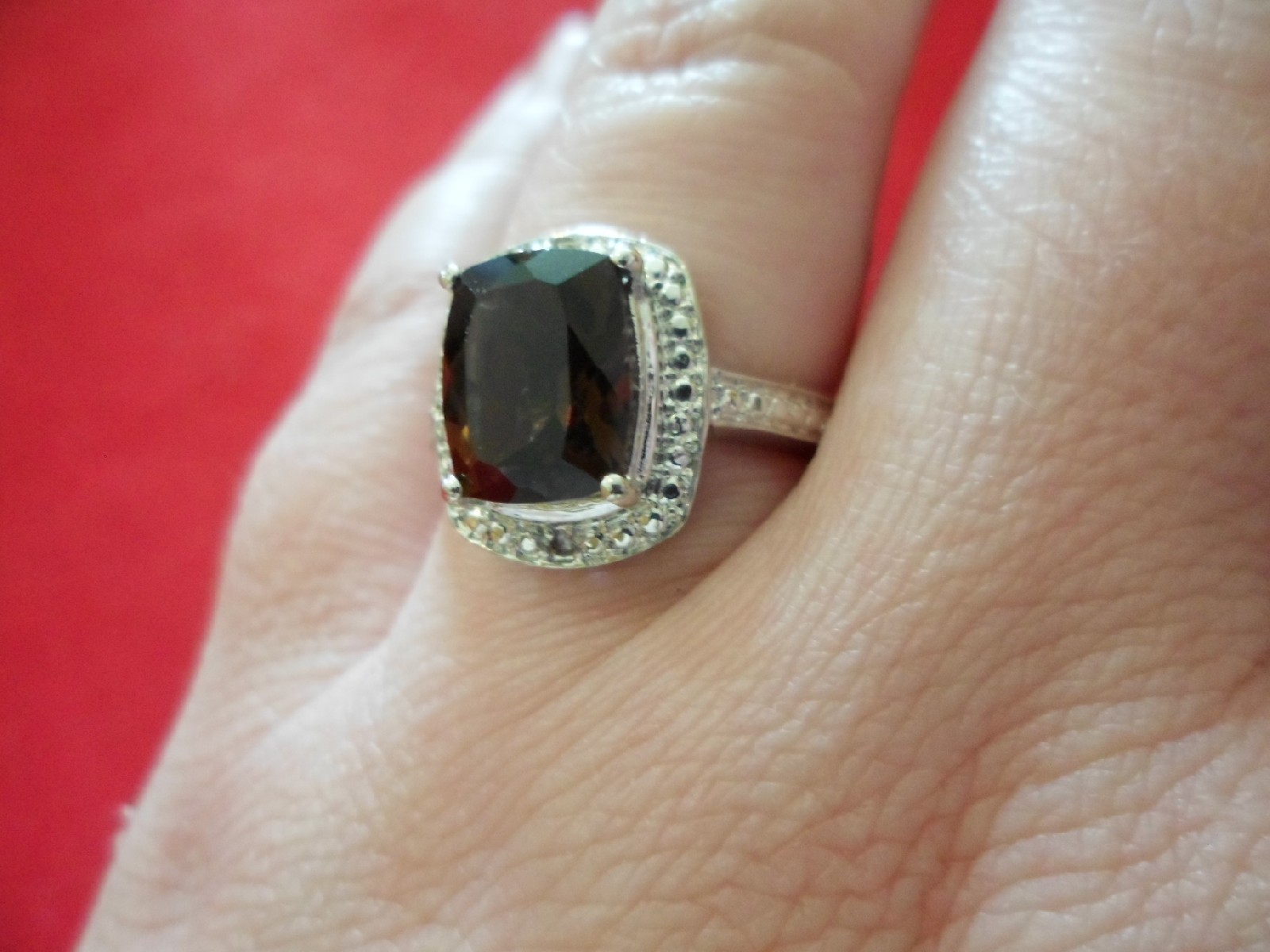 Brazilian Smoky Quartz Ring w/Diamond Accents in Platinum Overlay-Size 7-3.12CTW