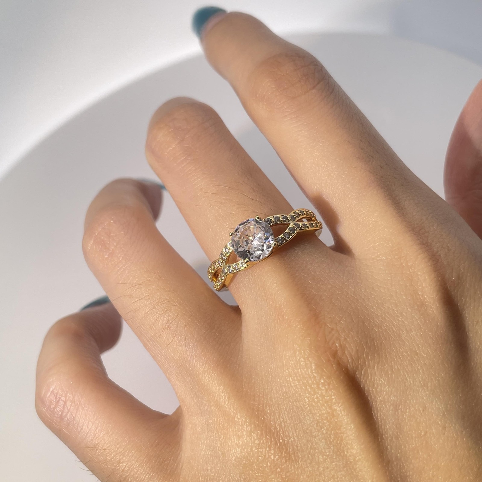18K Gold Plated Warm Fortune Engagement Ring – Cubic Zirconia, Romantic Gift