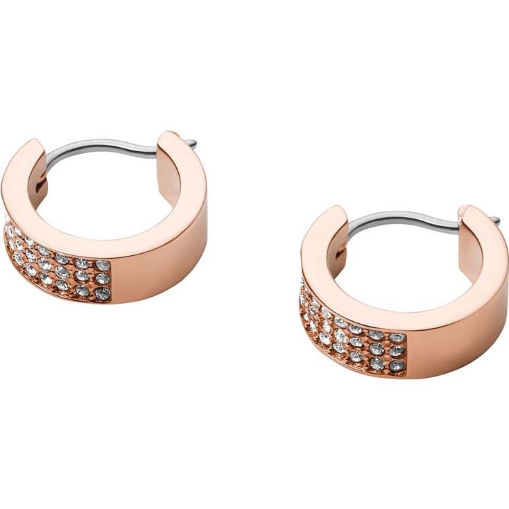 New FOSSIL Rose Gold-Tone Stainless Steel w/ Crystals “Huggie Hoops” Earrings!!!