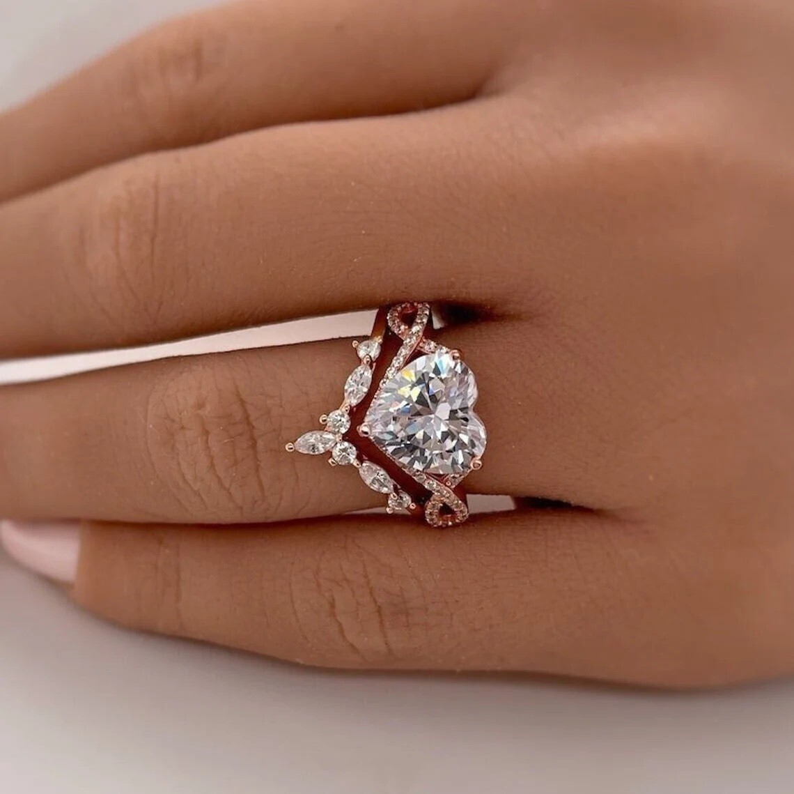 Bridal Set Women’s Ring 3Ct Heart Cut Simulated Diamond In 14K Rose Gold Plated