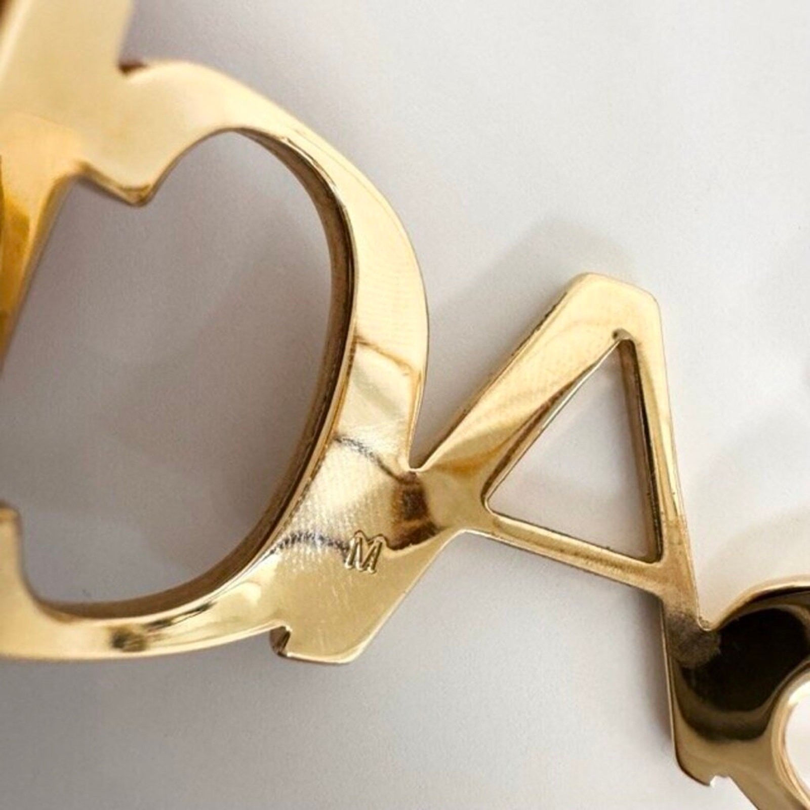 VERSACE Logo Text Cuff Gold-tone Brass Bracelet M Cut Out Large Bangle