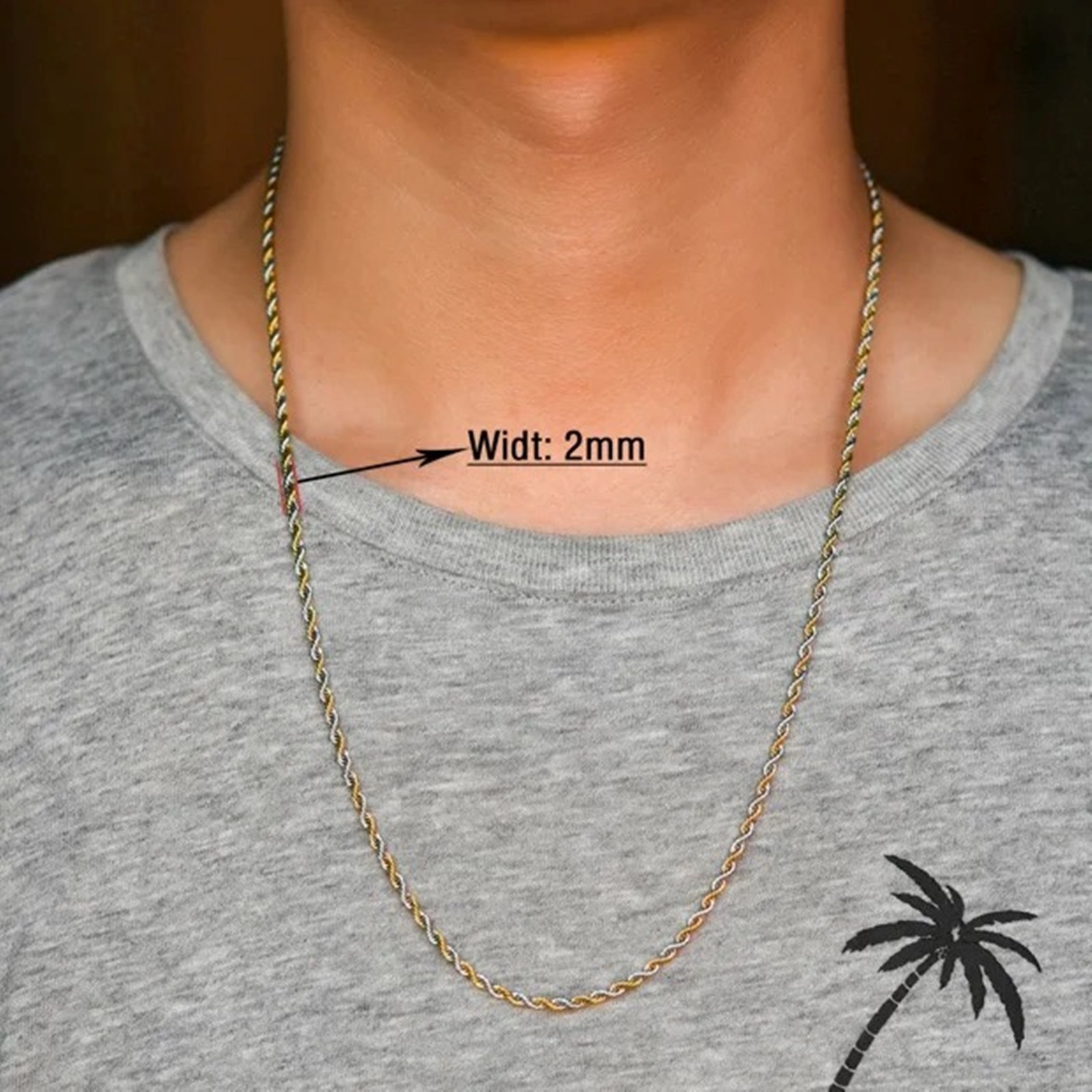 Rope chain necklace for men and women, stainless steel, 16/ 30 in, 2/3/4/5/6mm