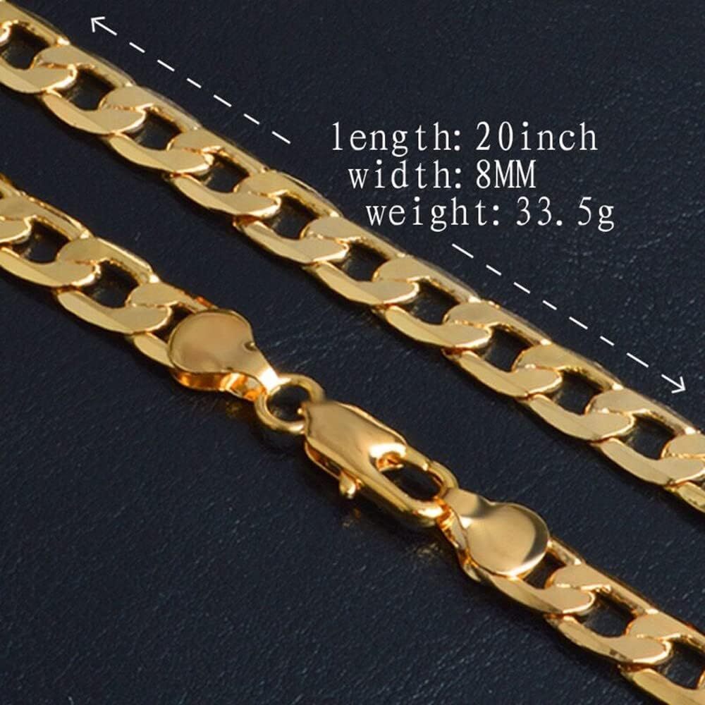24k Real Gold Plated Beveled Cuban Link Curb Chain Necklace 20inch 4mm / 6mm/8mm