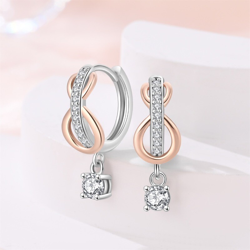 KUNSIR Sterling Silver Minimalist Infinity Hoop Earrings Women CZ Drop Earrings