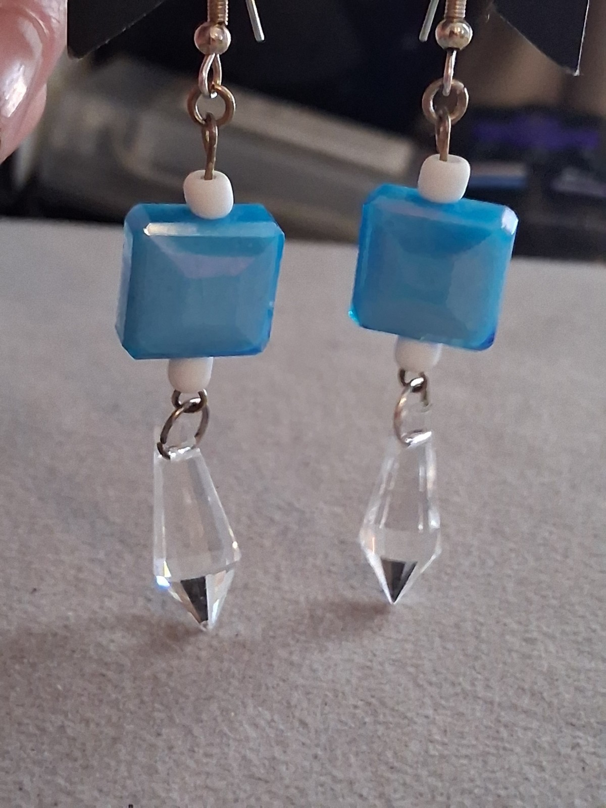 Aqua blue faceted crystal multi bead dangle drop earrings