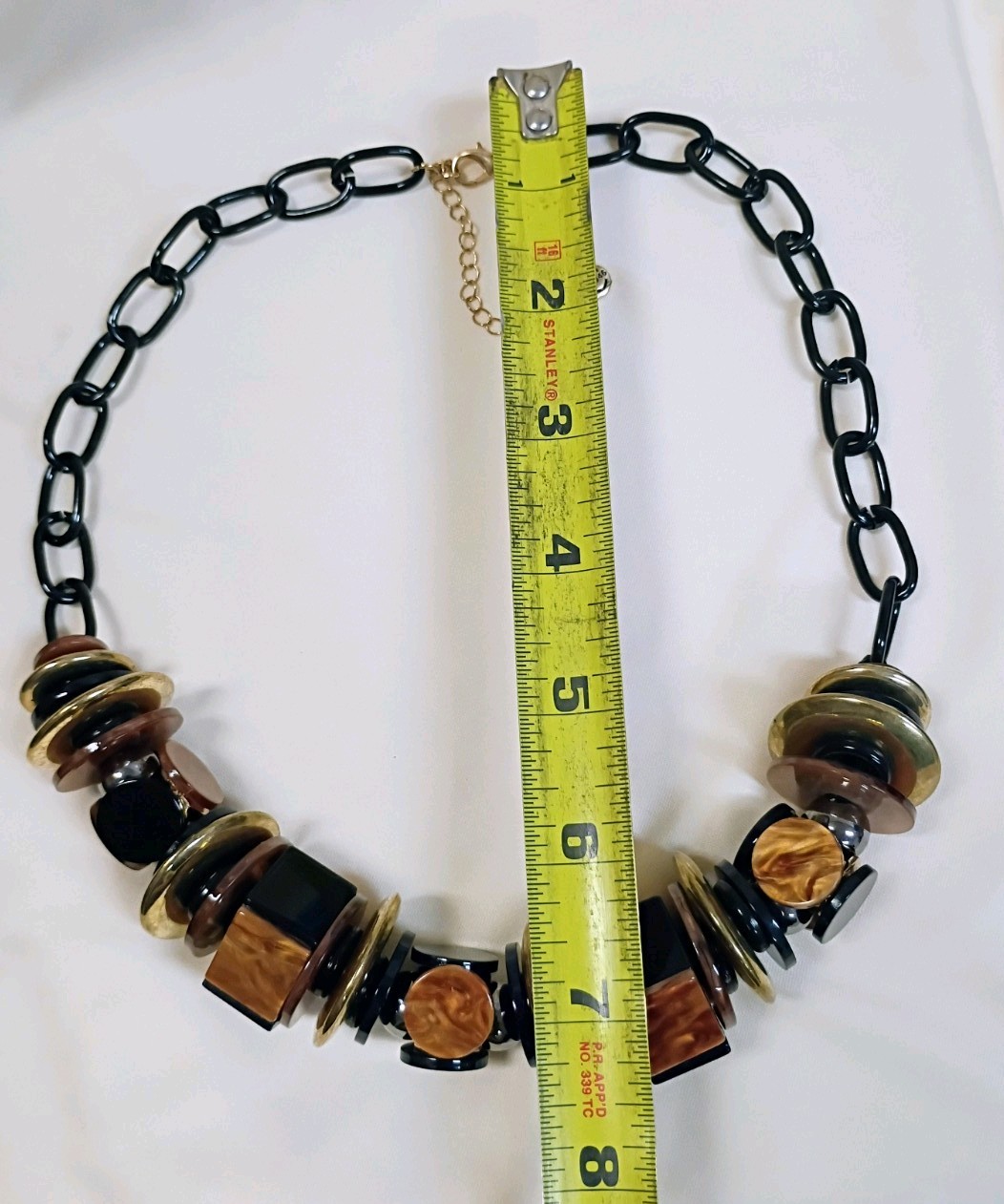 Cato 1946 Signed Black & Brown Plastic Square Beaded Chain Statement Necklace