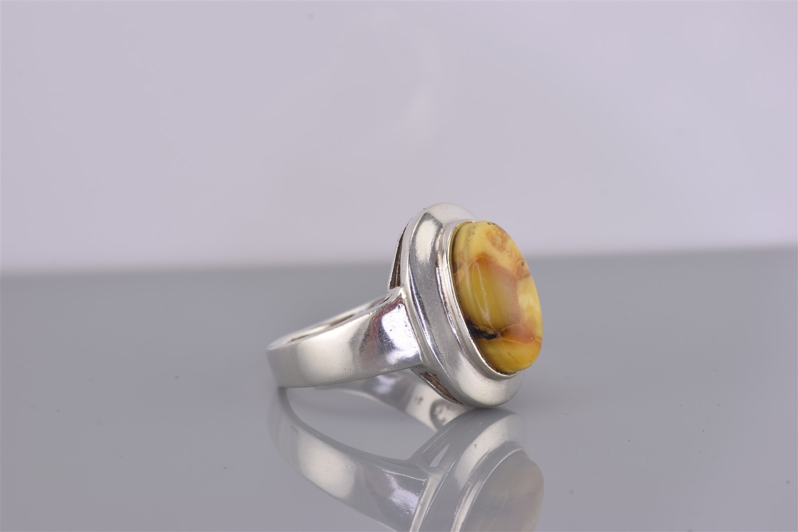 Sterling Silver 19mm Raised Oval Frame Butterscotch Jasper Band Ring 925 Sz: 8