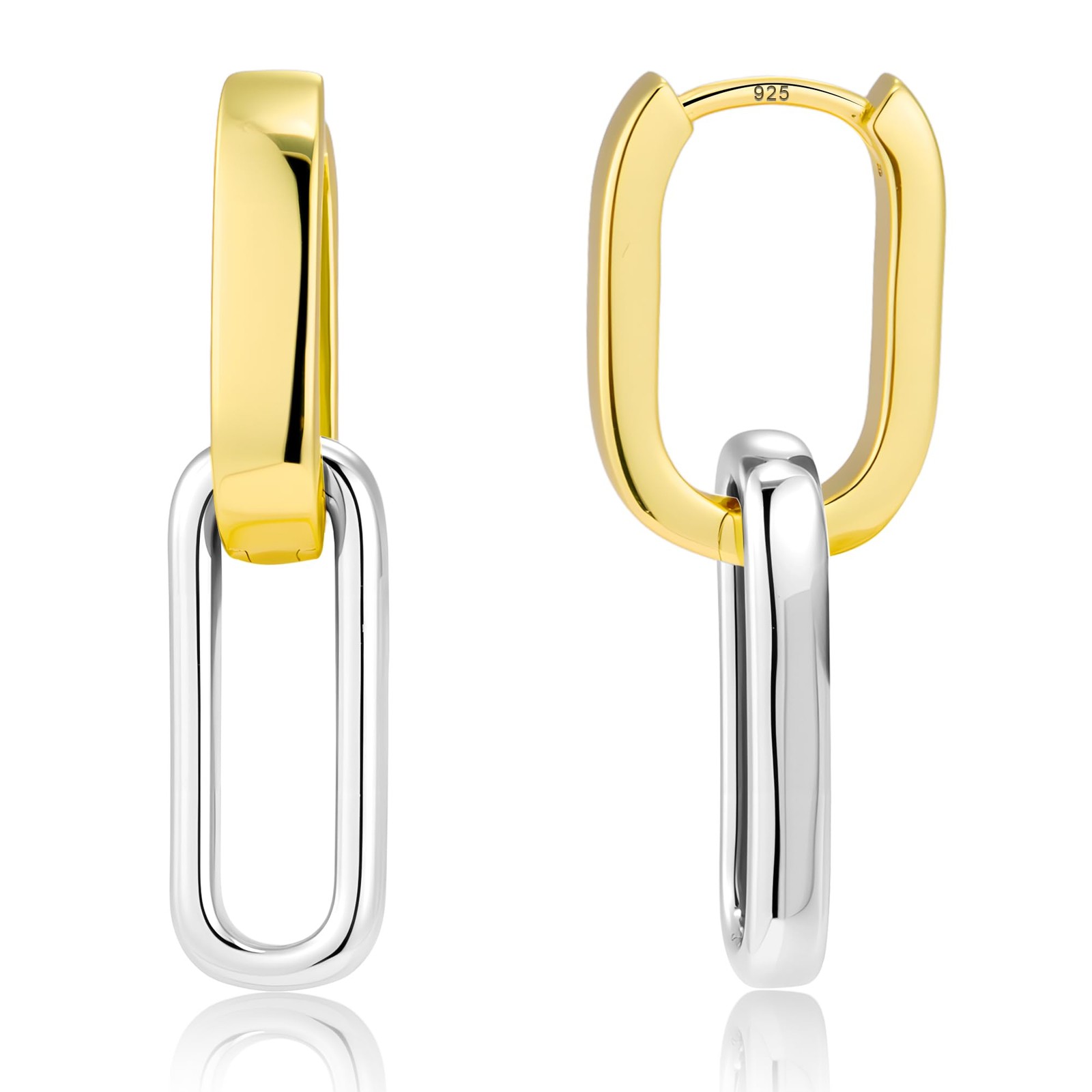 Gold Plated Two Tone Link Dangle Earrings for Women Trendy Paperclip Silver D…