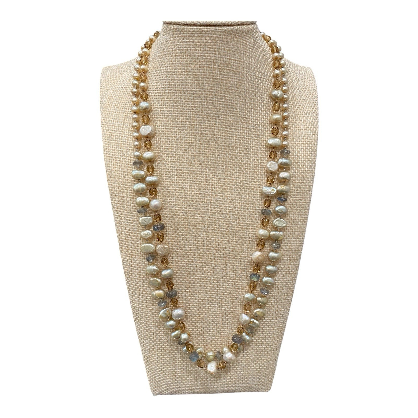 Vintage Artisan Pearl Citrine Multi Strand Necklace Sterling Silver Spiral Clasp