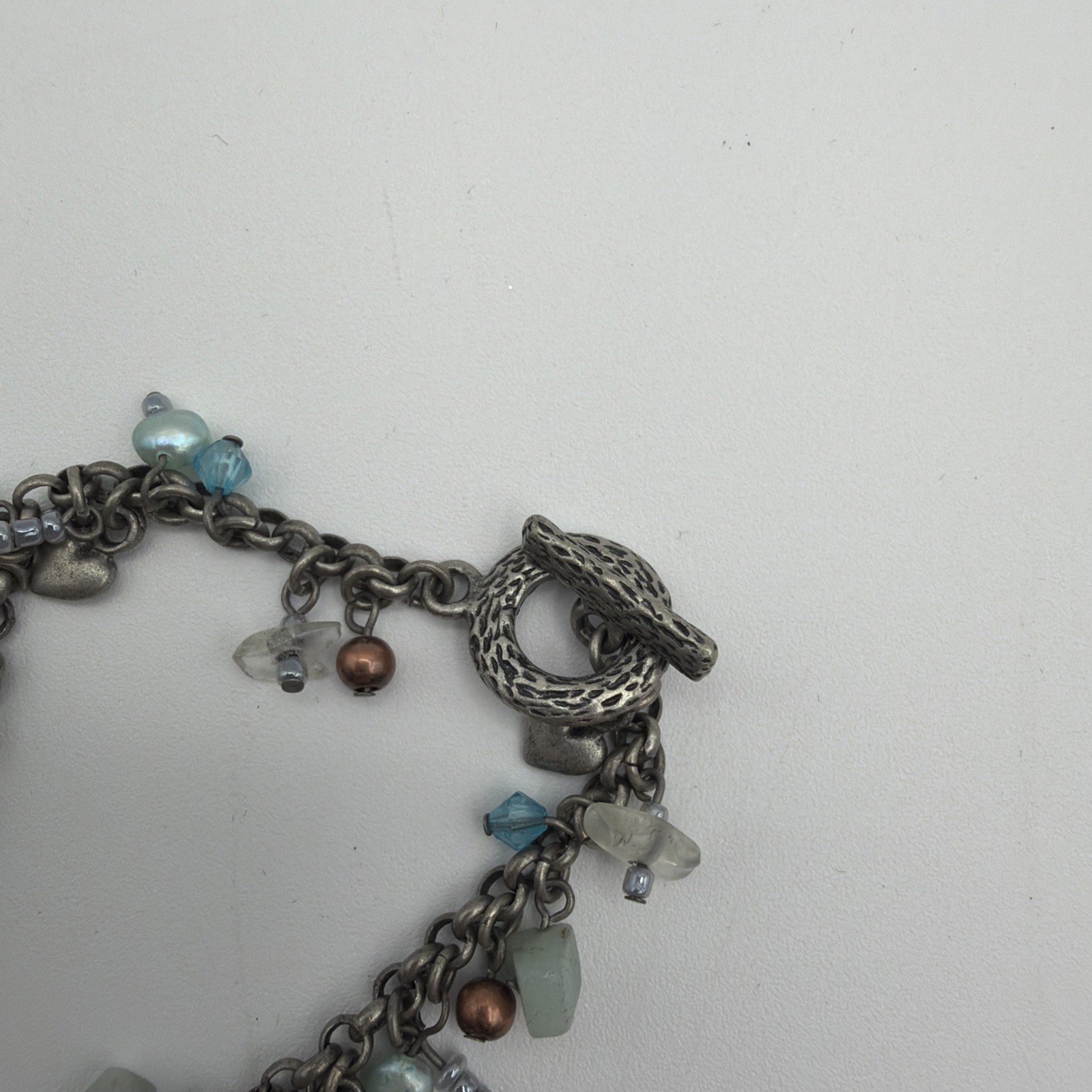 Lot of 3 Artisan Stone Beaded Bracelets Silver Tone Charm Wire Wrapped Boho