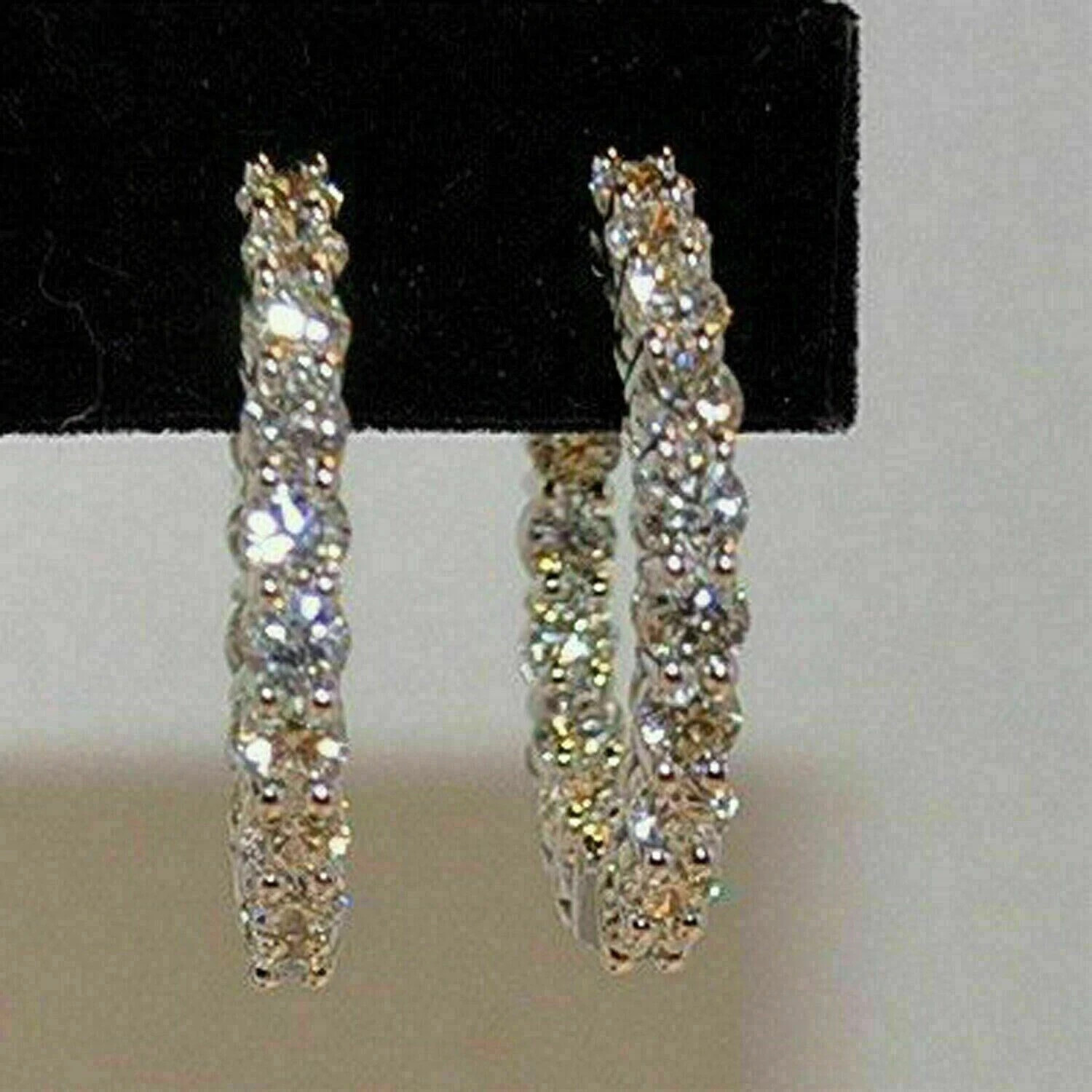 2.50Ct Round Cut VVS1 Diamond Huggie Hoop Women’s Earrings 14k White Gold Finish