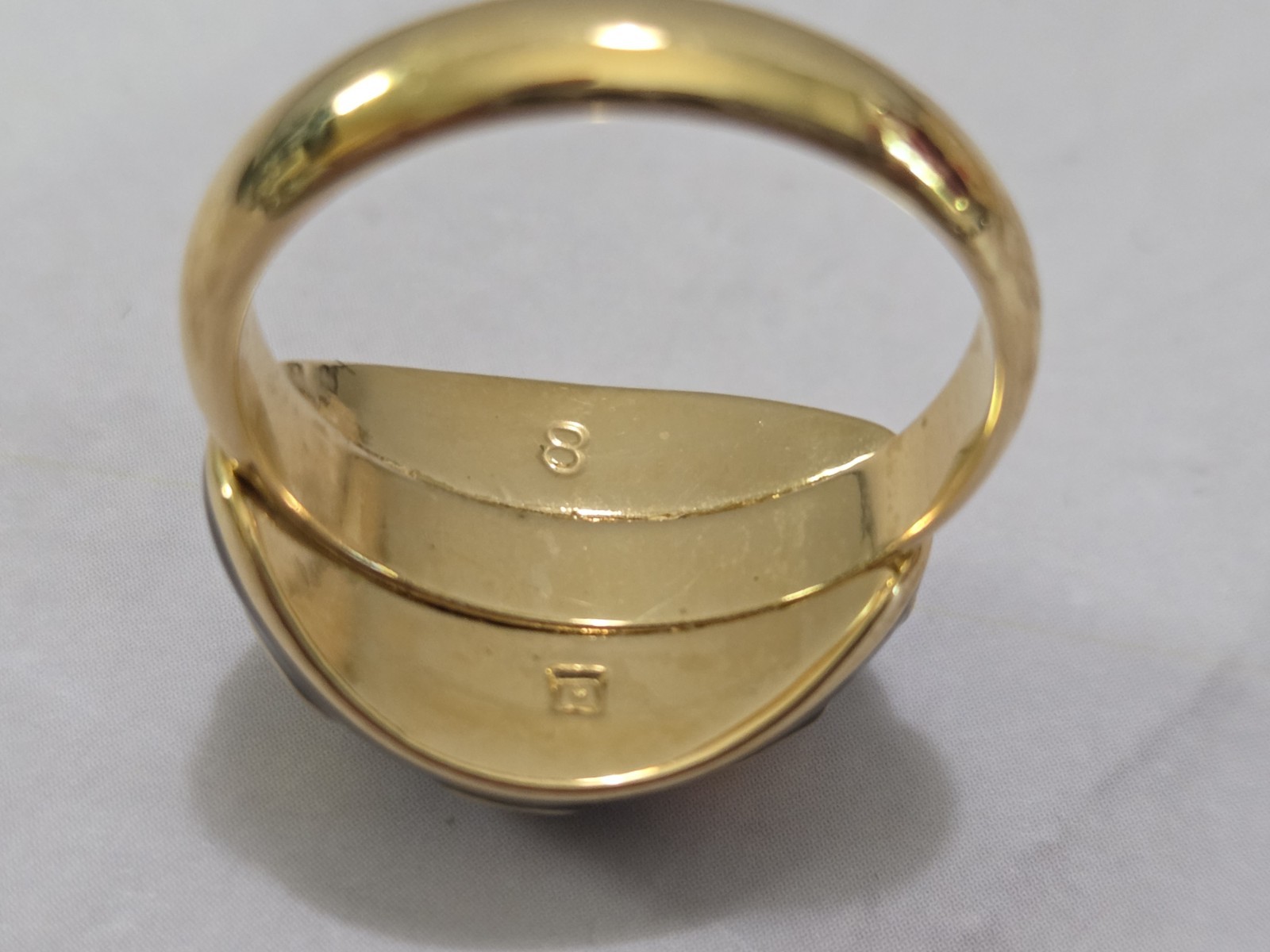 Black Enamel Gold Tone Leopard Spot Dome Ring Size 8 Statement Fashion Ring