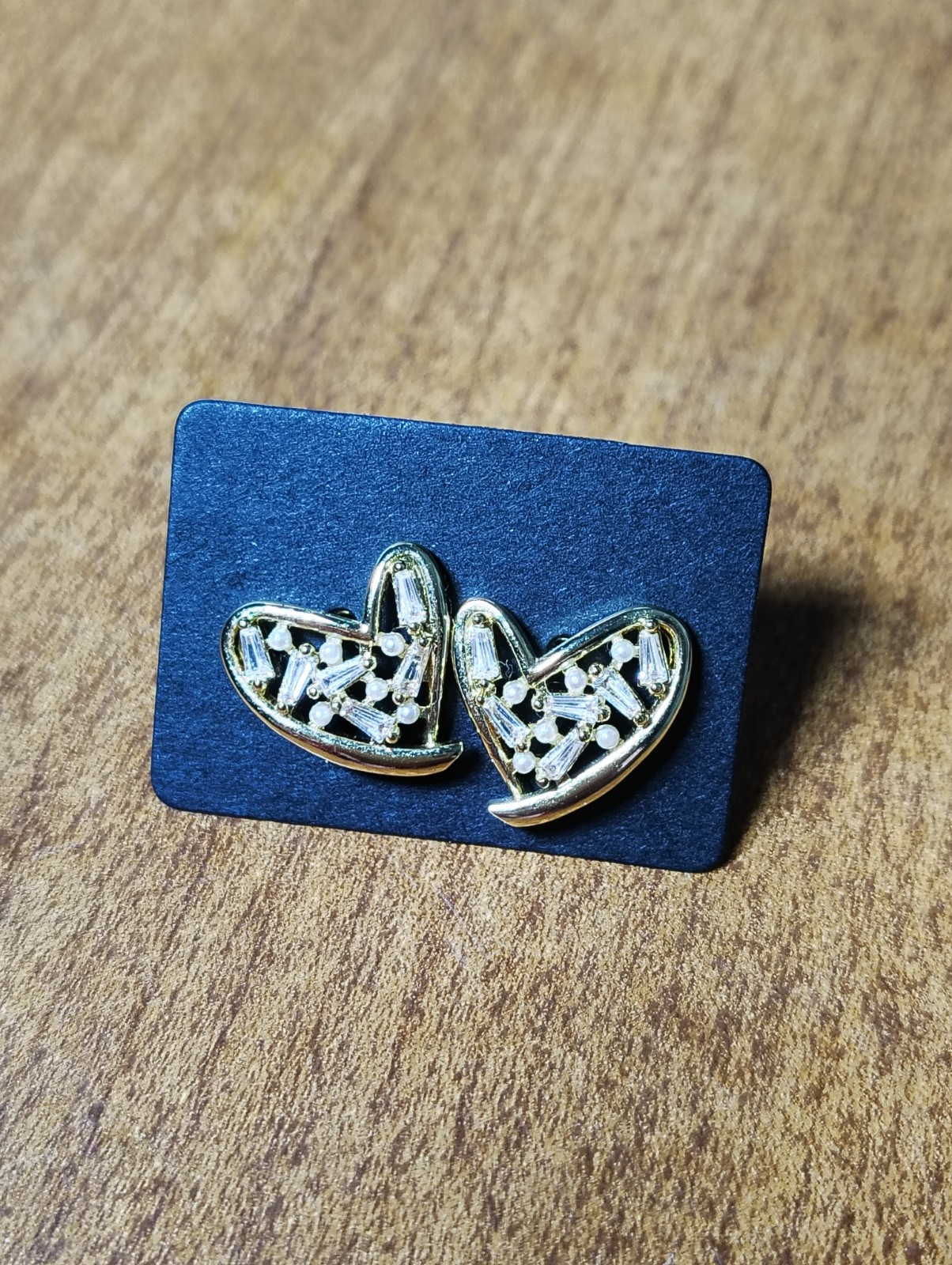 Vtg Heart Stud Earrings Gold Tone Cz Faux Pearls Beauty Love Casual Estate Find