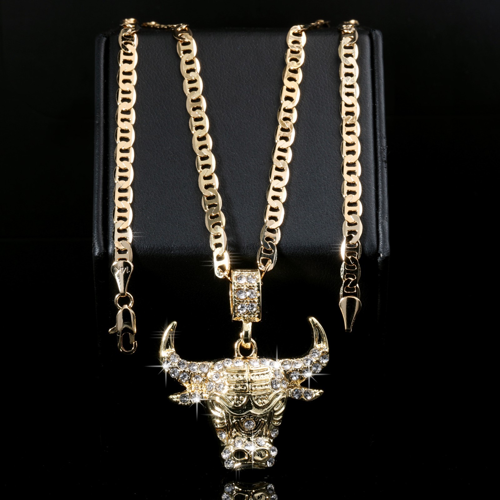 14k Gold Flat Mariner Chain Necklace 20″ | Bull Taurus Gold Plated Men’s Fashion