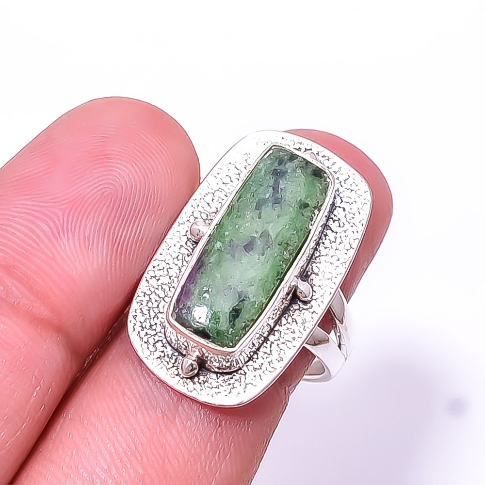 Natural Ruby With Zoisite – Tanzania 925 Sterling Silver Handmade Ring s.8 Sku12