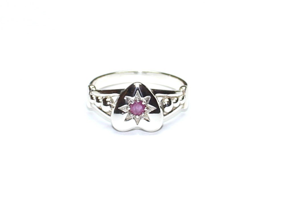 Natural Burmese Ruby Ring, Sterling Silver Unique Engagement Heart Jewelry