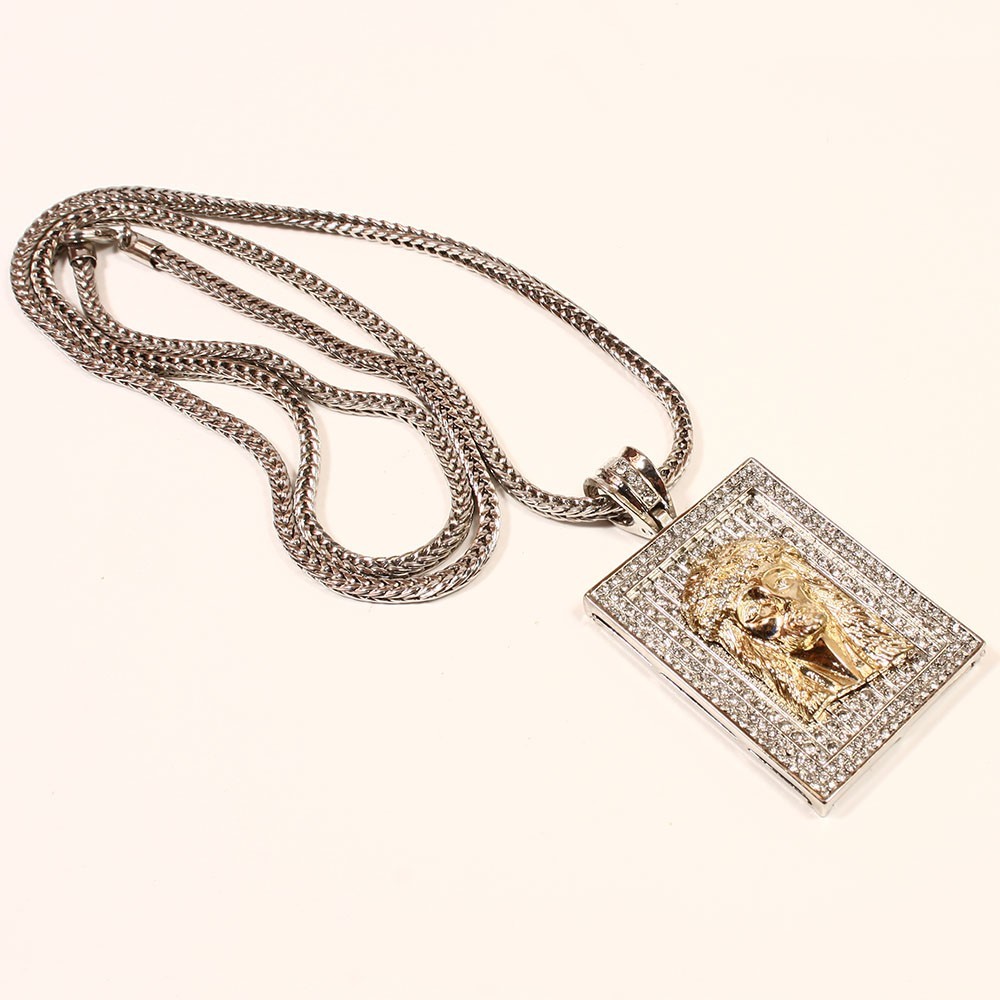 Men’s Jesus Face Hip Hop Chain 36″ Inch Franco Silver/Gold tone