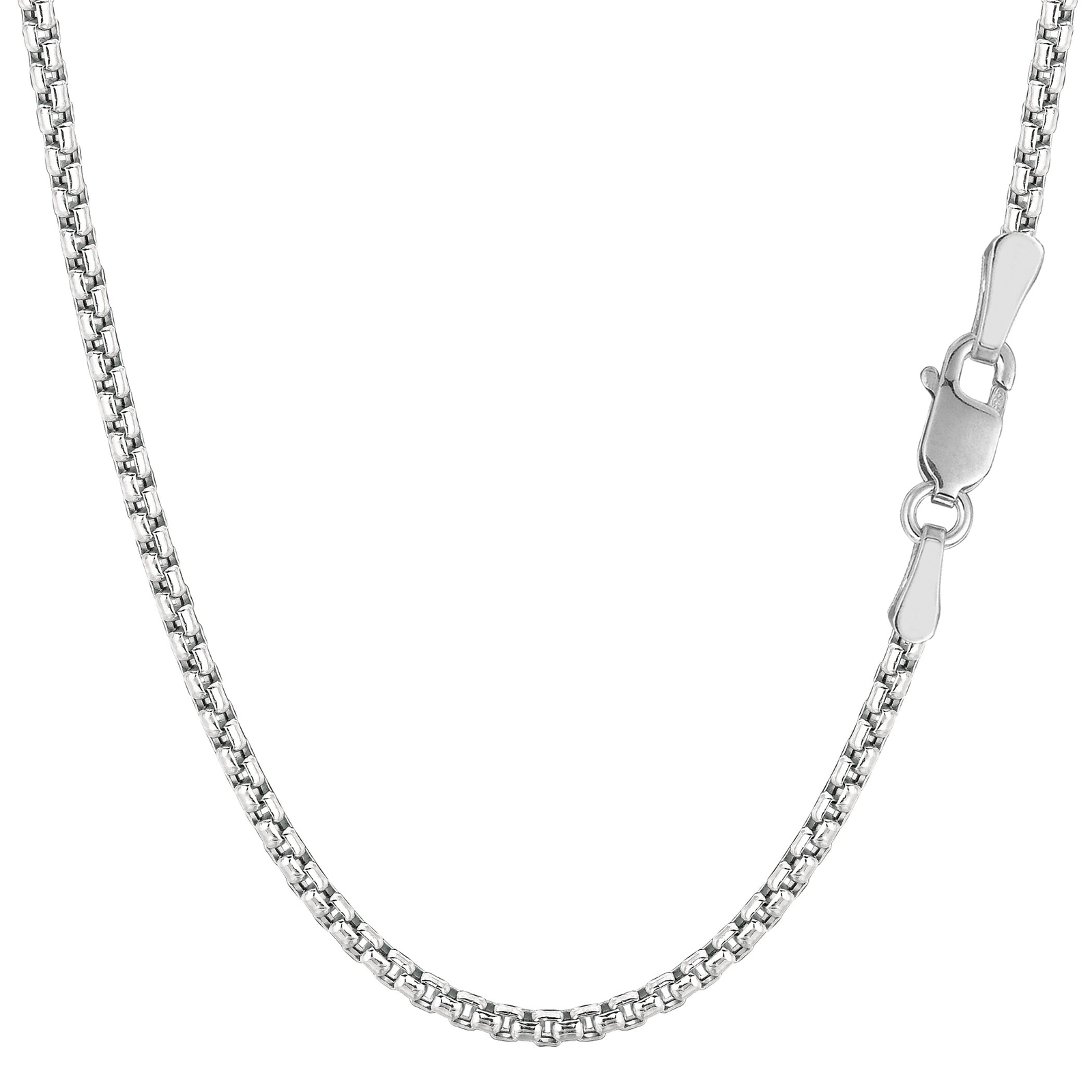 14k White Real Gold Round Box Chain Necklace, 2.4mm, 24″