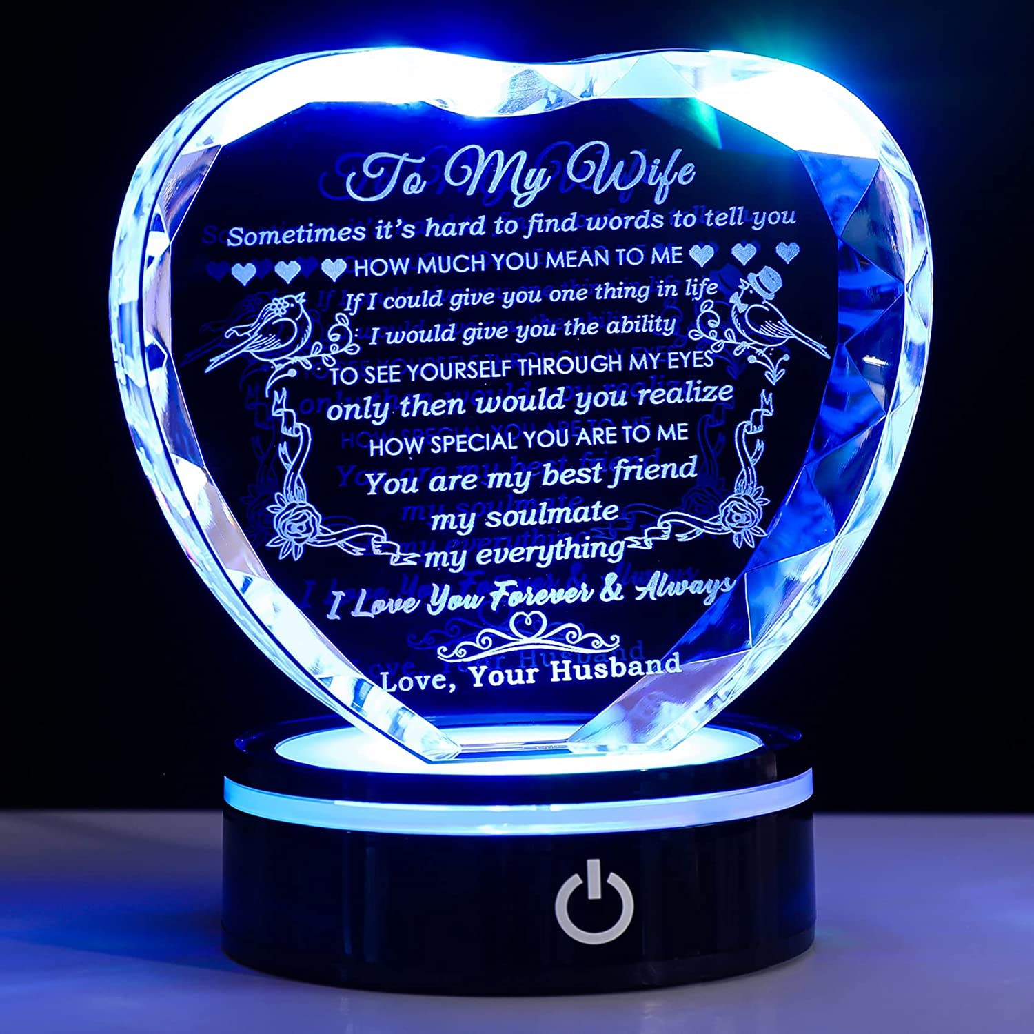 Gifts for Wife with Colorful LED Base Romantic Wedding Anniversary I Love You Gi