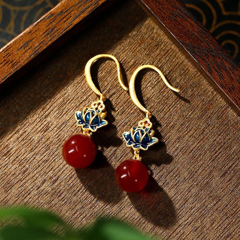 Chinese-style enamel gradient floral earrings，Multicolored Earrings，Handmade