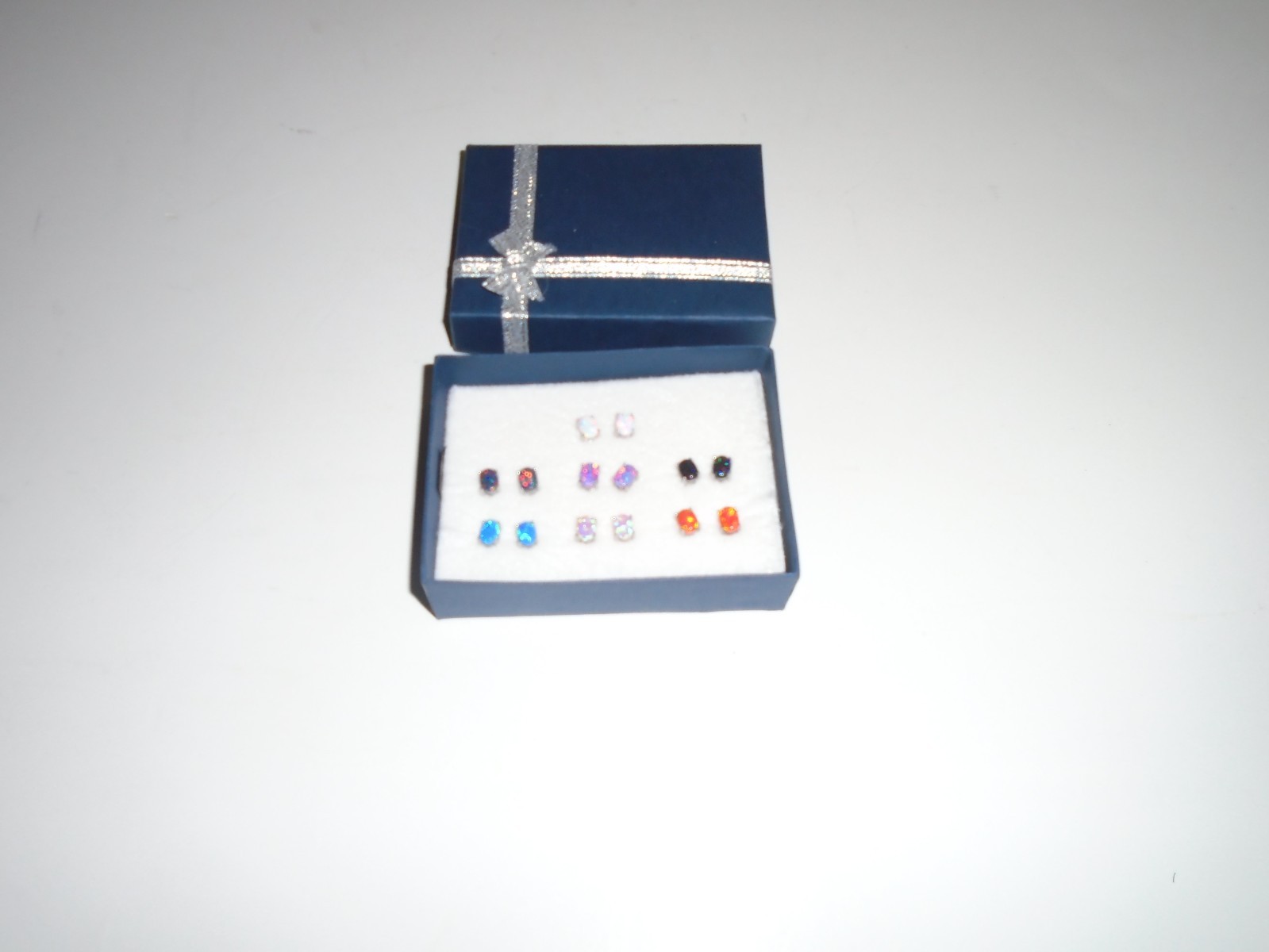 Multi-Color Oval Lab Created Opal Rhodium Over Sterling Set of Stud Earrings NEW