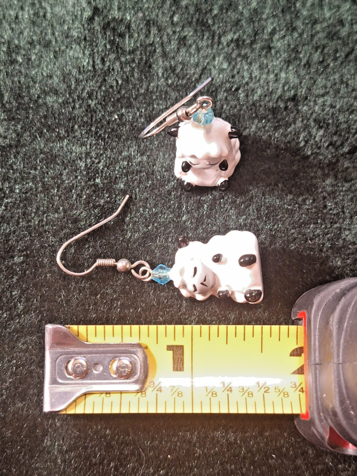 Sweet White w Gray Face Sleeping Lambs Glass Dangle Drop Hook Earrings