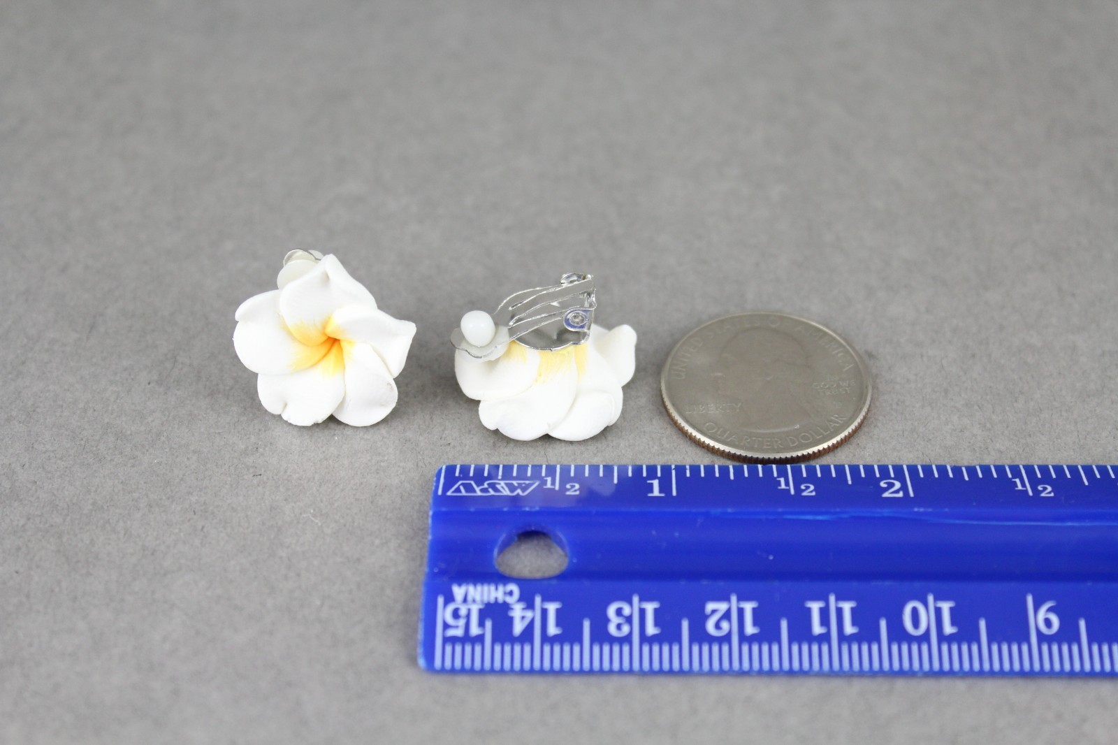 White flower Clip On earrings pendant clips lightweight plumeria hawaiian
