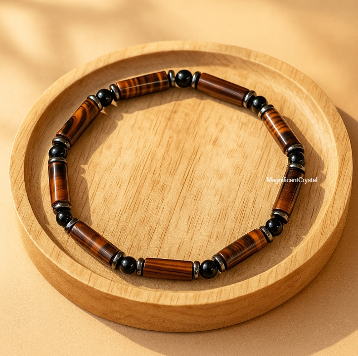 Tiger Eye Cylinder Hematite Men’s Bracelet Career Success Spiritual Men Jewelry