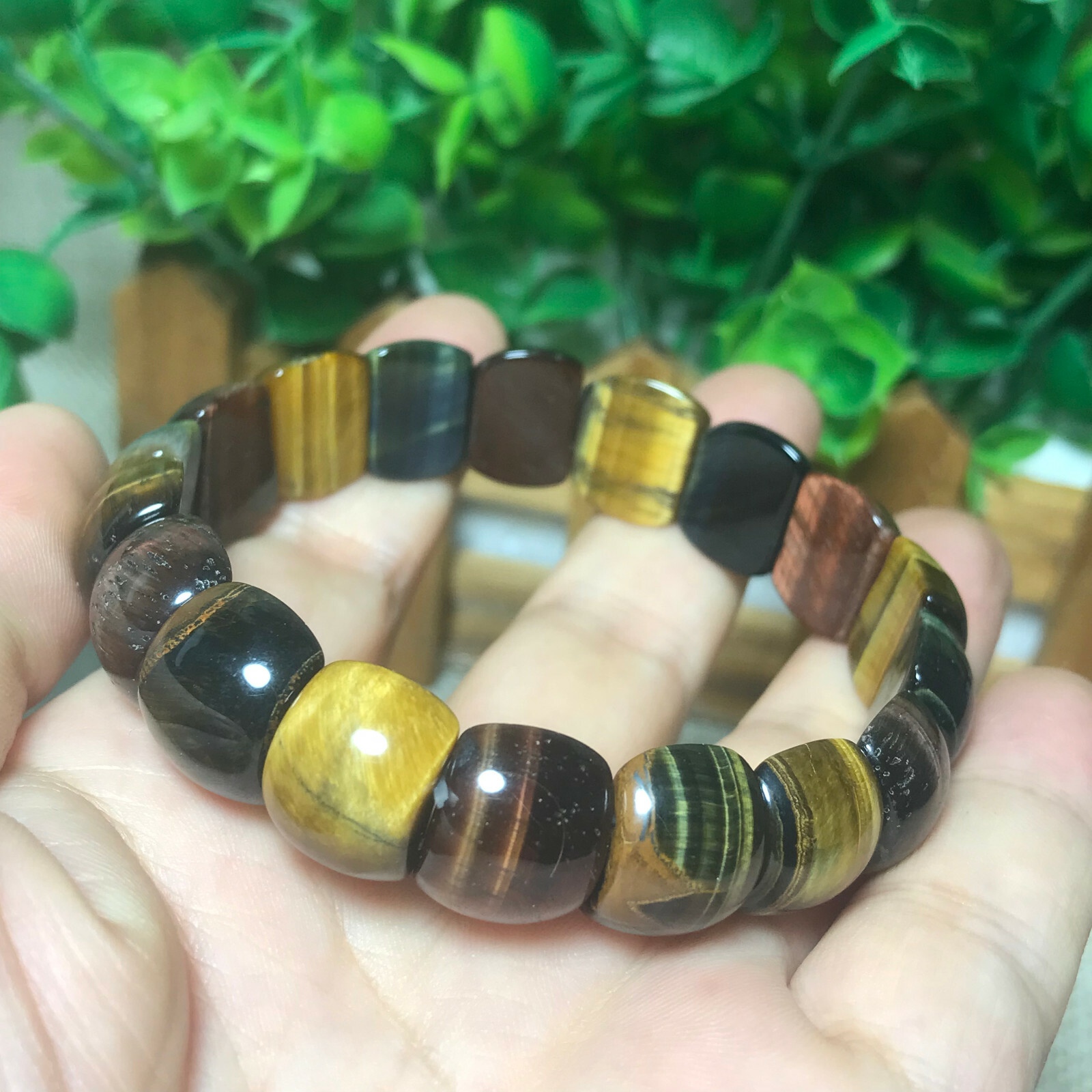 1PCS Natural Multicolor tiger eye Stone square Beads fit Yoga bracelet