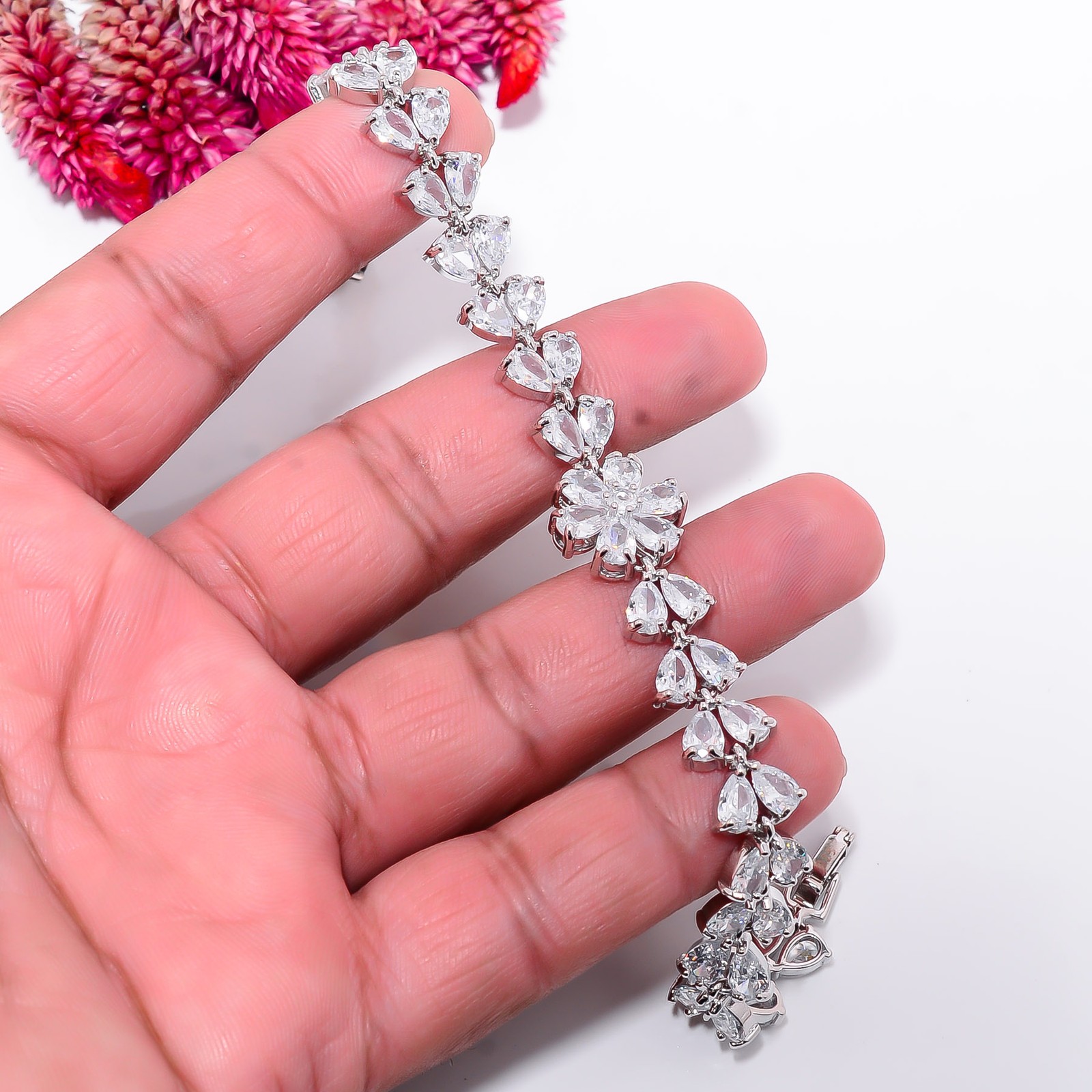 White Topaz, CZ 925 Sterling Silver Adjustable Bracelet 7-8″ B13488