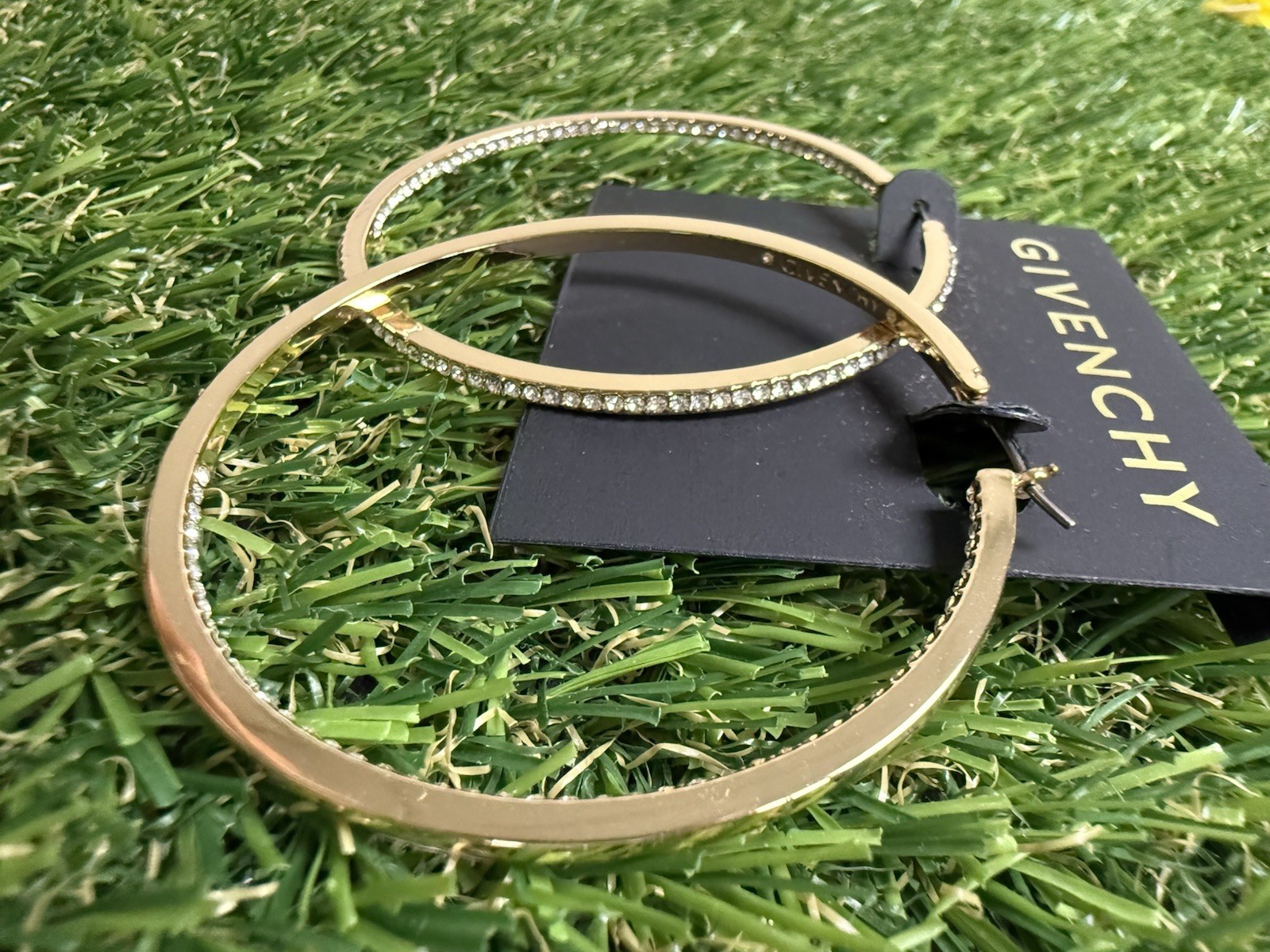 Givenchy Pavé 1.5″ Yellow Gold Plated Medium Hoop Pierced Post Earrings