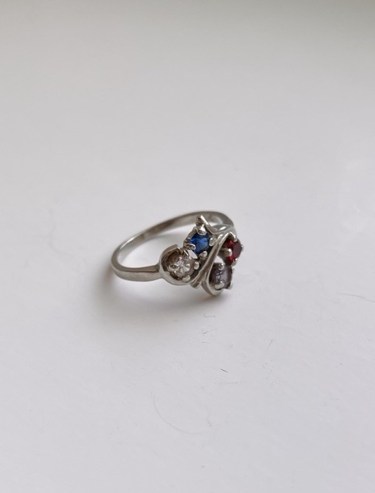 Vintage 10K White Gold Multi Stone Ring UV Reactive Fluorescent Estate Size 7.5