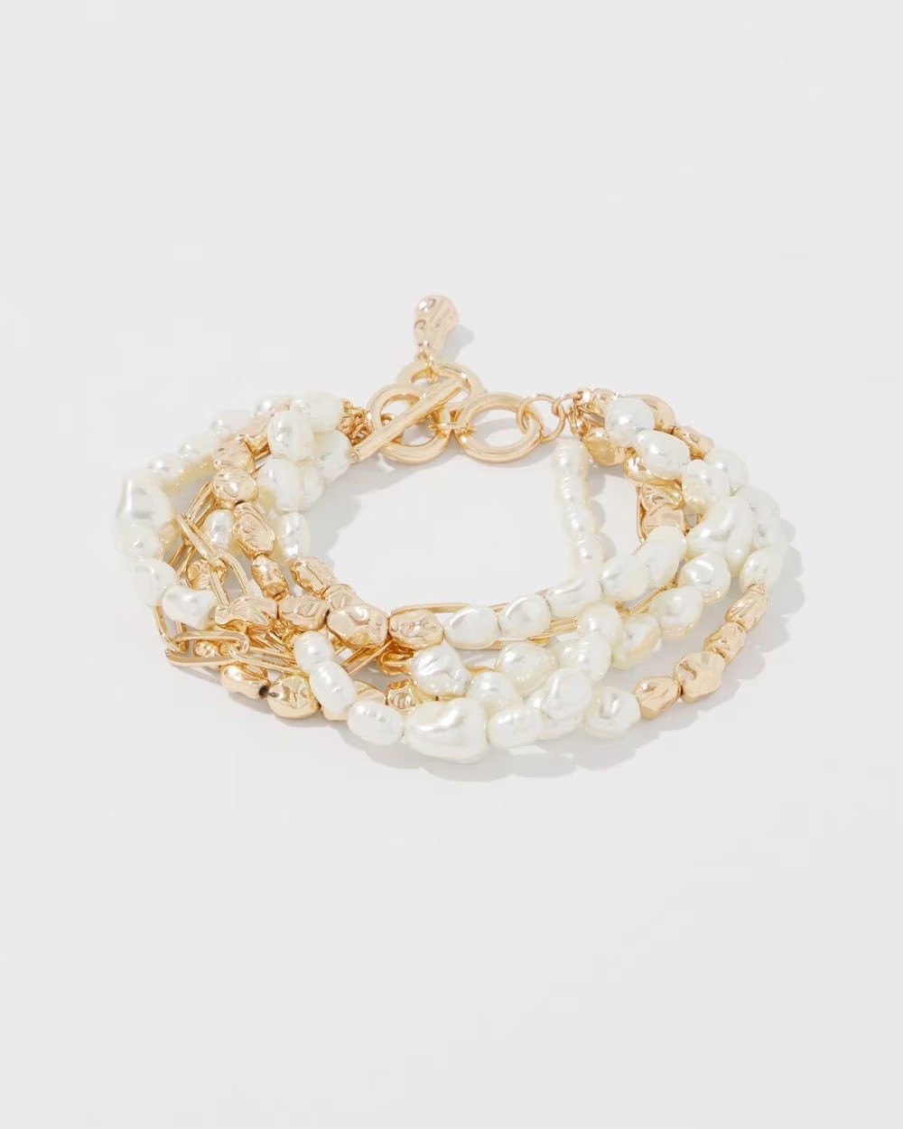 WHBM Gold Tone + Pearl Multiple Strand Bracelet Toggle Closure NWT