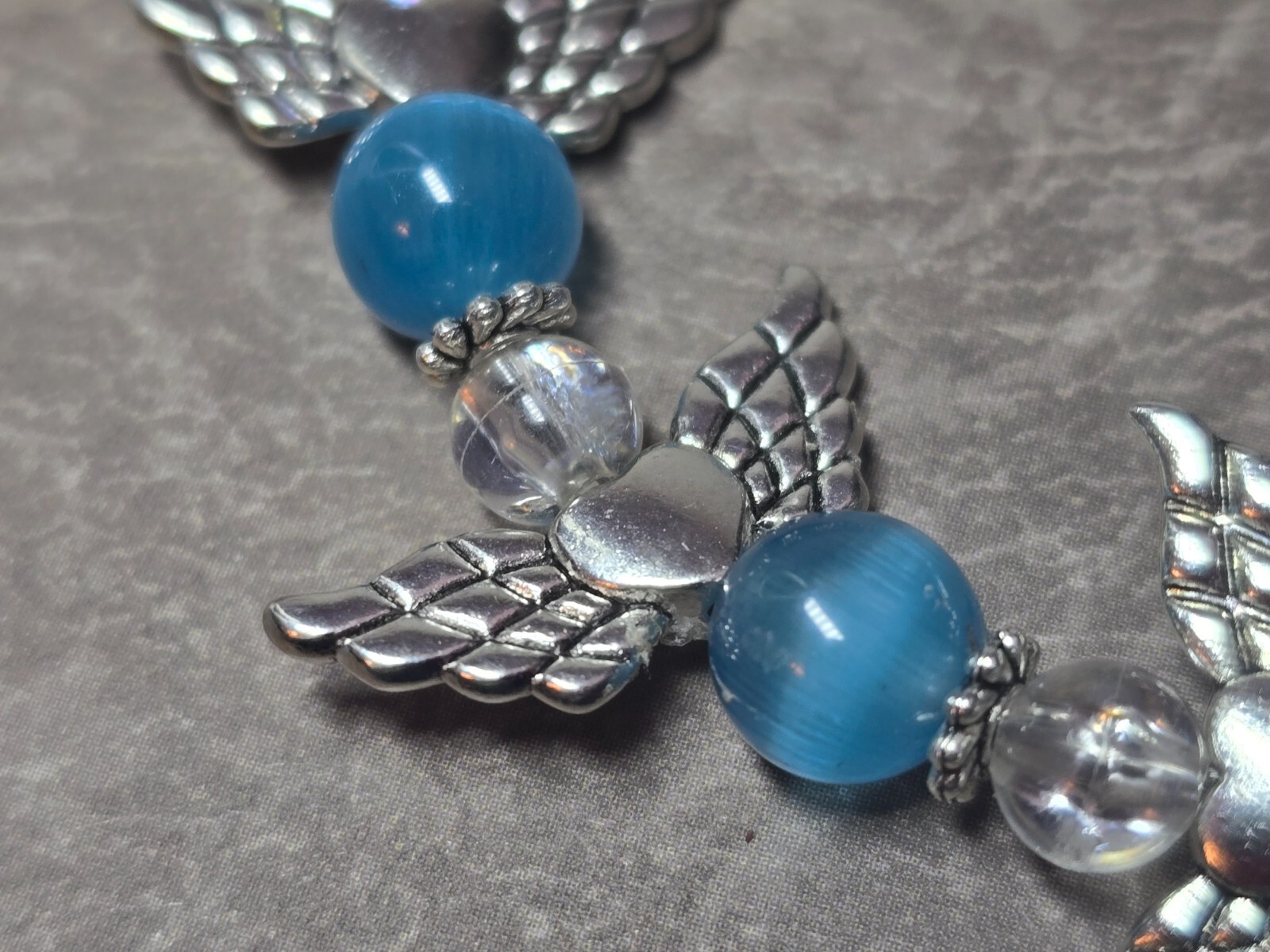 Beautiful Quality Handmade Bracelet, blue & Clear b, Silver Angels, Toggle Clasp