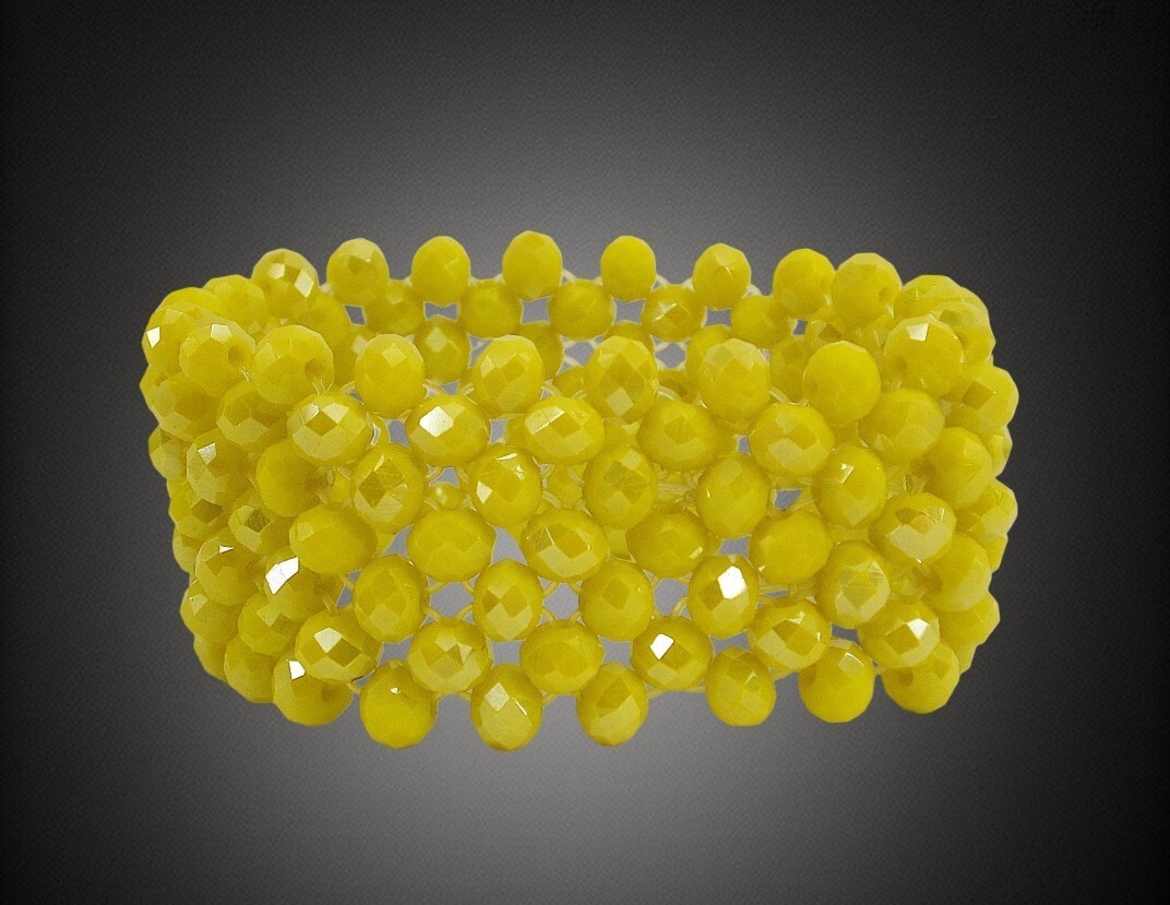 Yellow glass bead stretch bracelet with all glass beads 1 inch wide New