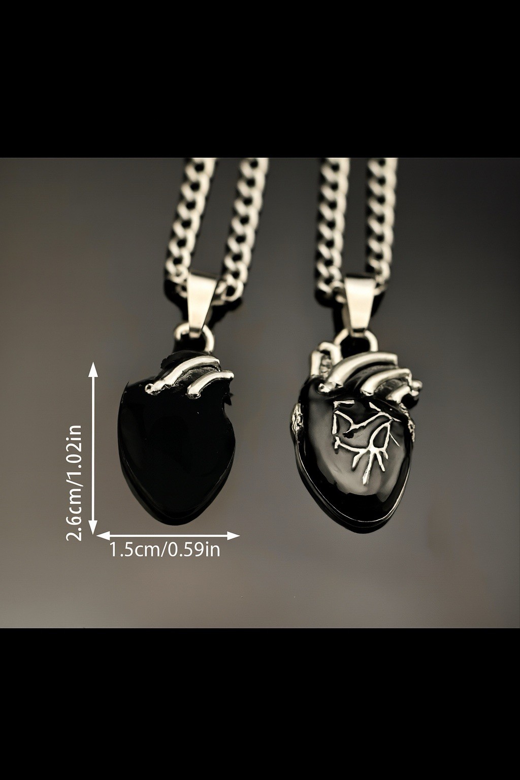 Anatomical Black Heart Necklace 55cm Pendant Punk Gothic Men’s Woman’s Gift