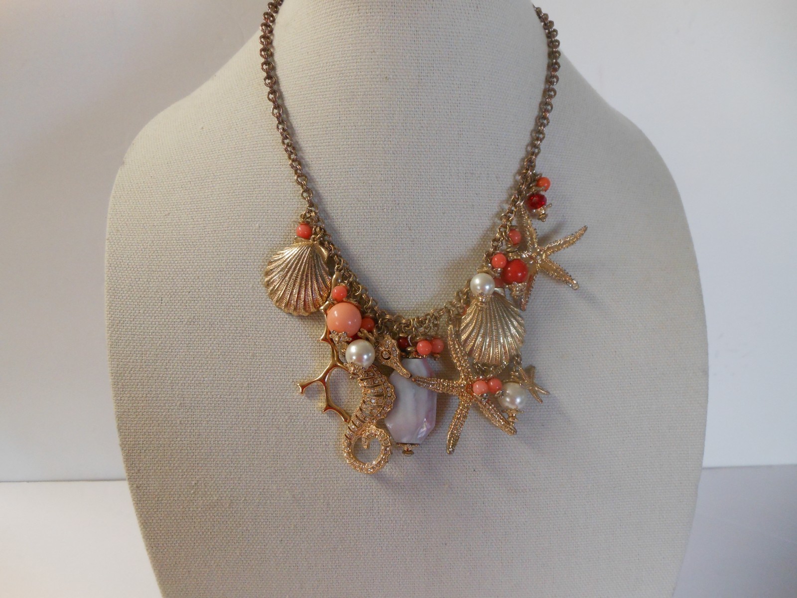 Tommy Bahama Chunky Sea Life Gold Plated Coral & Melon Accents Necklace 22″L