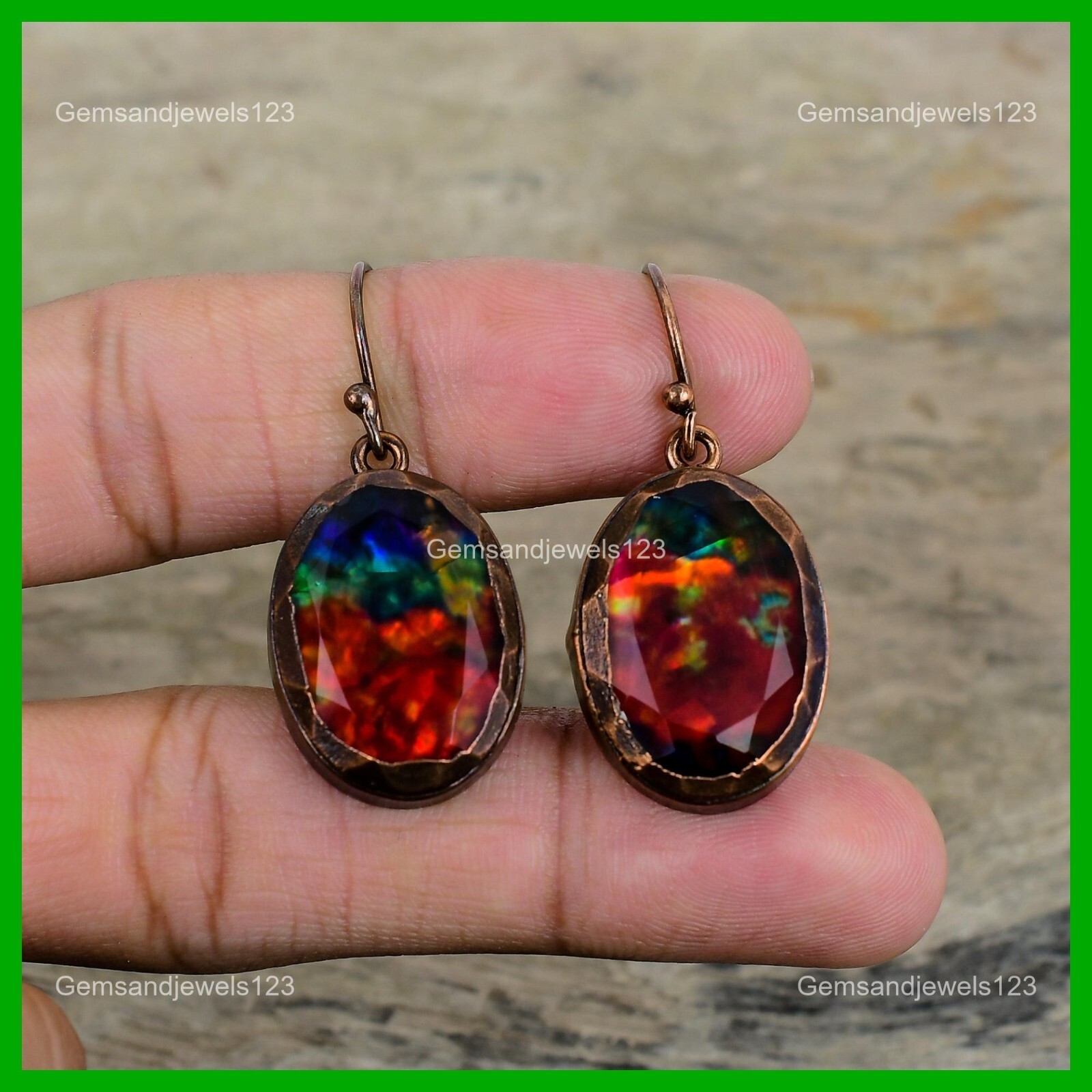Mothers day Deal Ammolite Stone Dangling Electroformed Earrings Jewelry Copper
