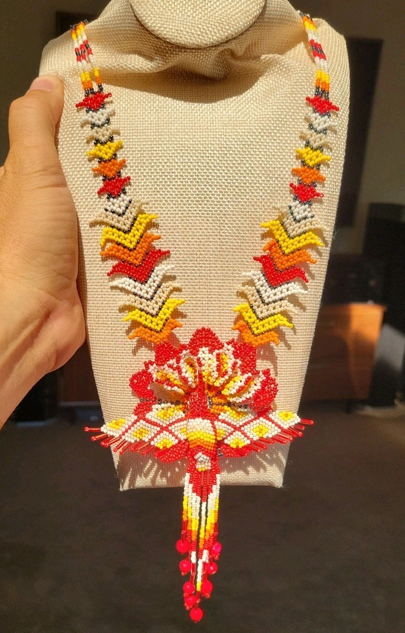 Handmade beaded Yellow White Red And Orange Hummingbird Necklace