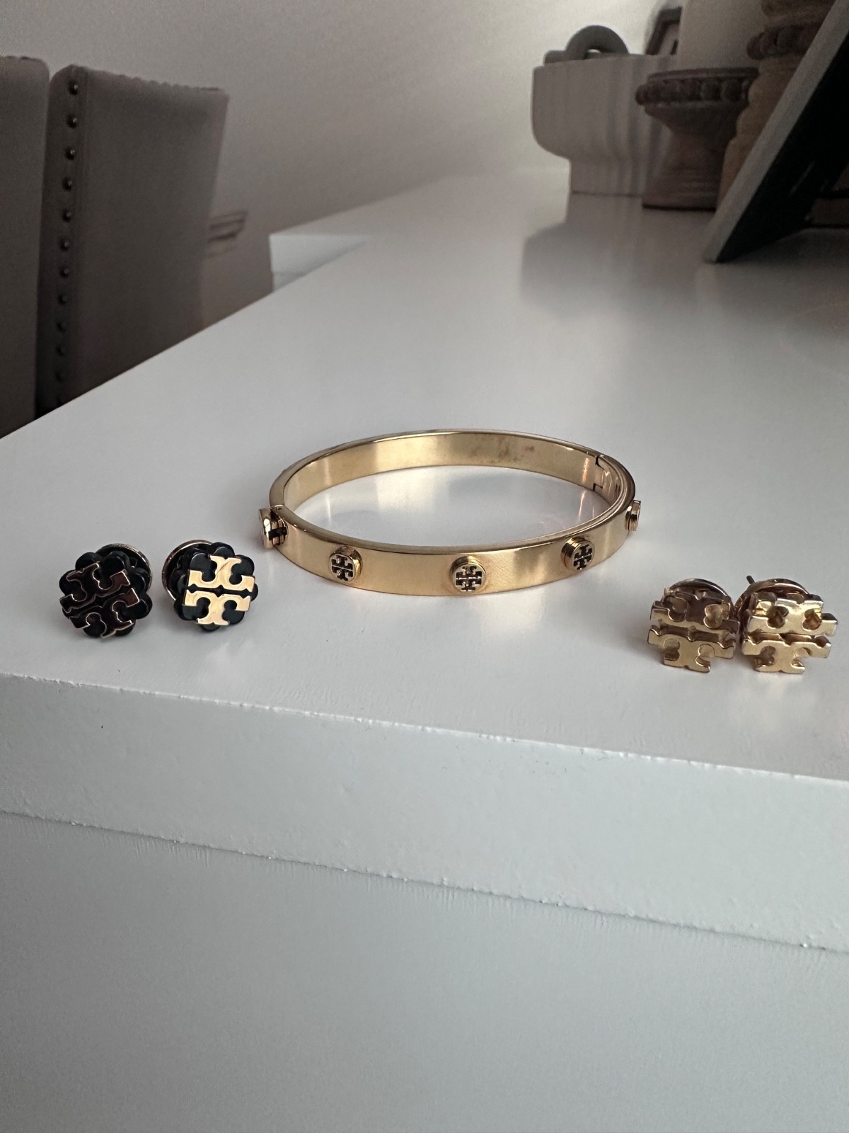 Tory Burch Miller Stud Hinge Bangle Bracelet Gold Tory Burch Earring Set