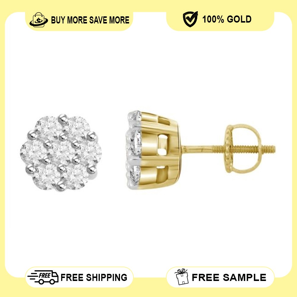14K Yellow Gold 0.15Ct Round Diamond Ladies Earrings