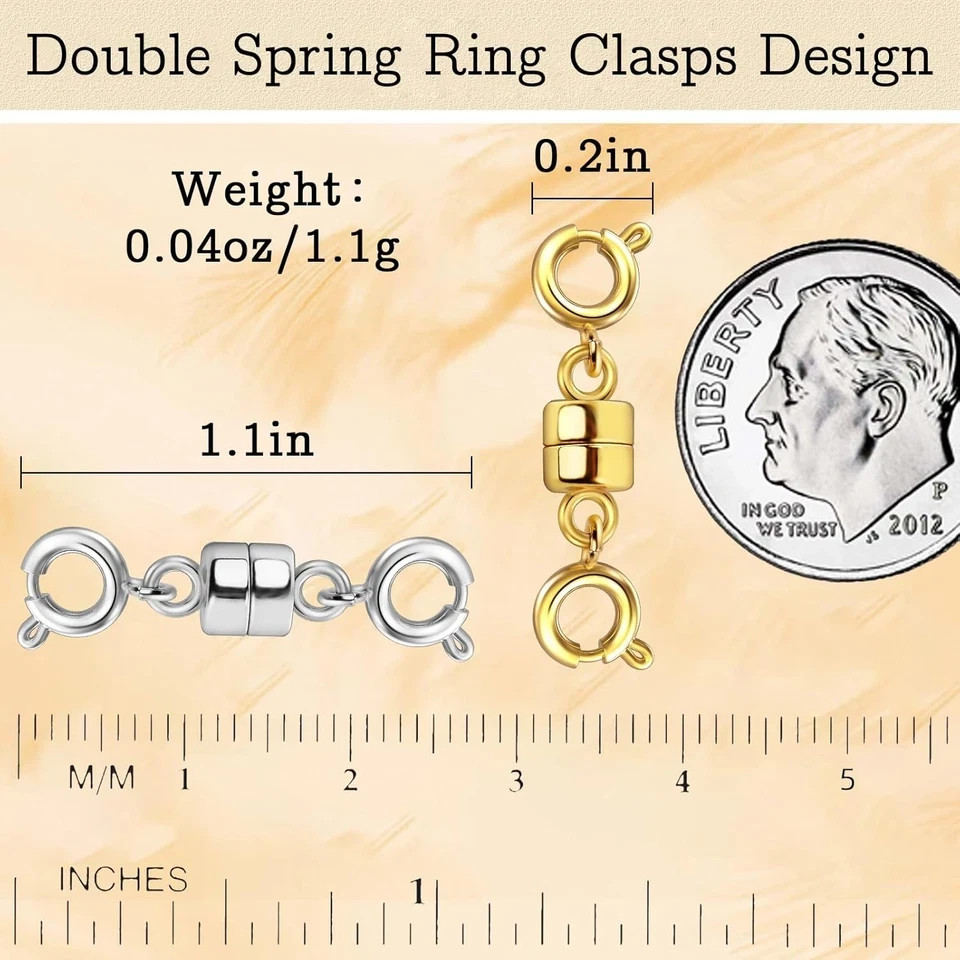 Double Magnetic Necklace Clasps and Closures 14K Gold and Silver Bracelet Extend