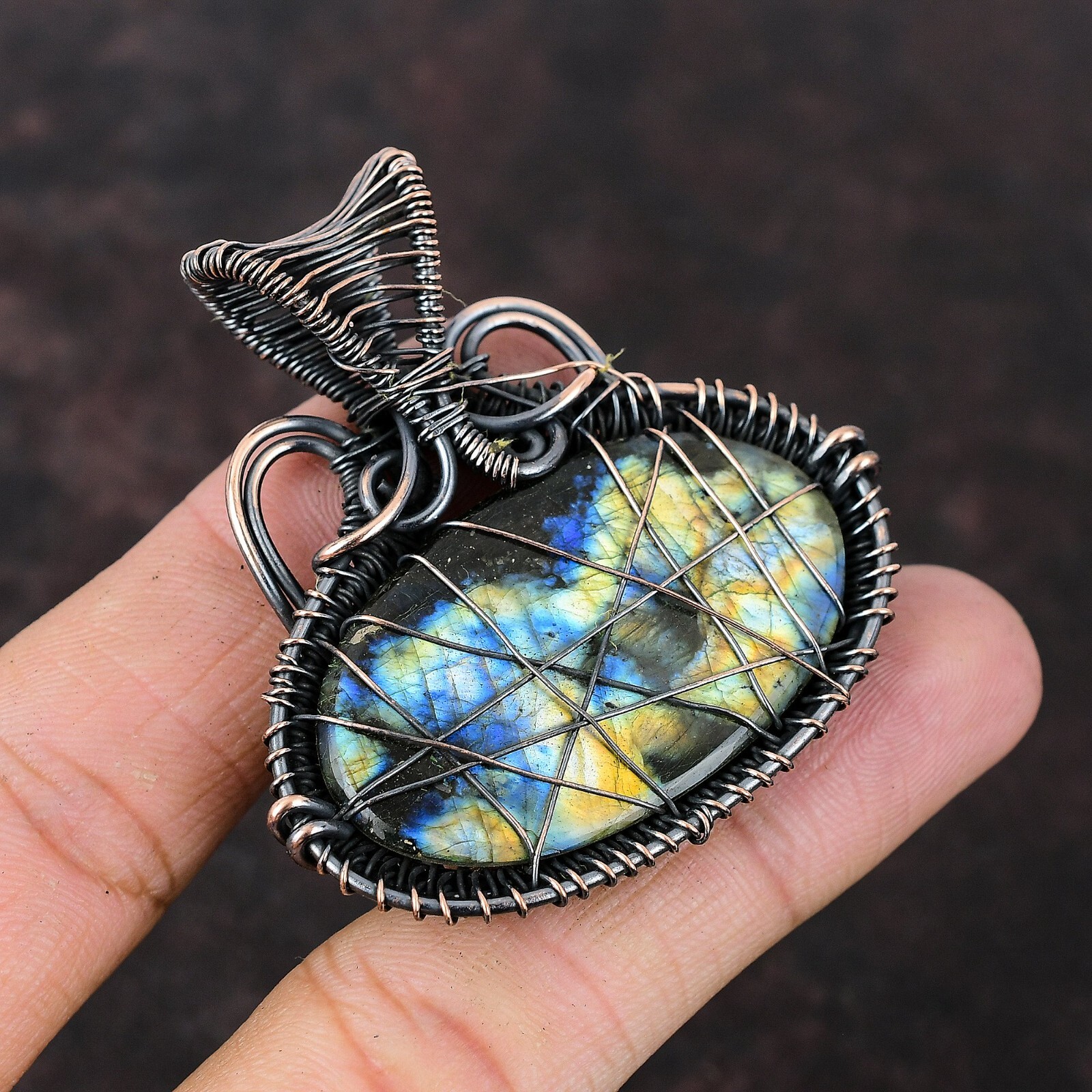 Labradorite Jewelry Copper Gift For Briedsmaid Wire Wrapped Pendant 2.2″
