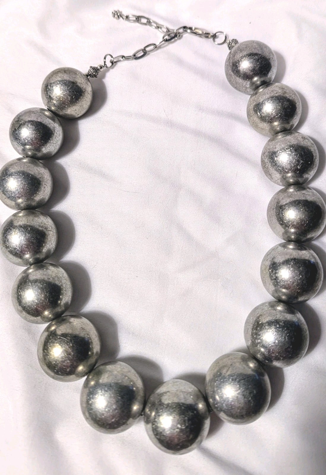 1 Inch Balls Necklace/choker Adjusts To 22″. Silvertone. Not Sure Of The Brand.
