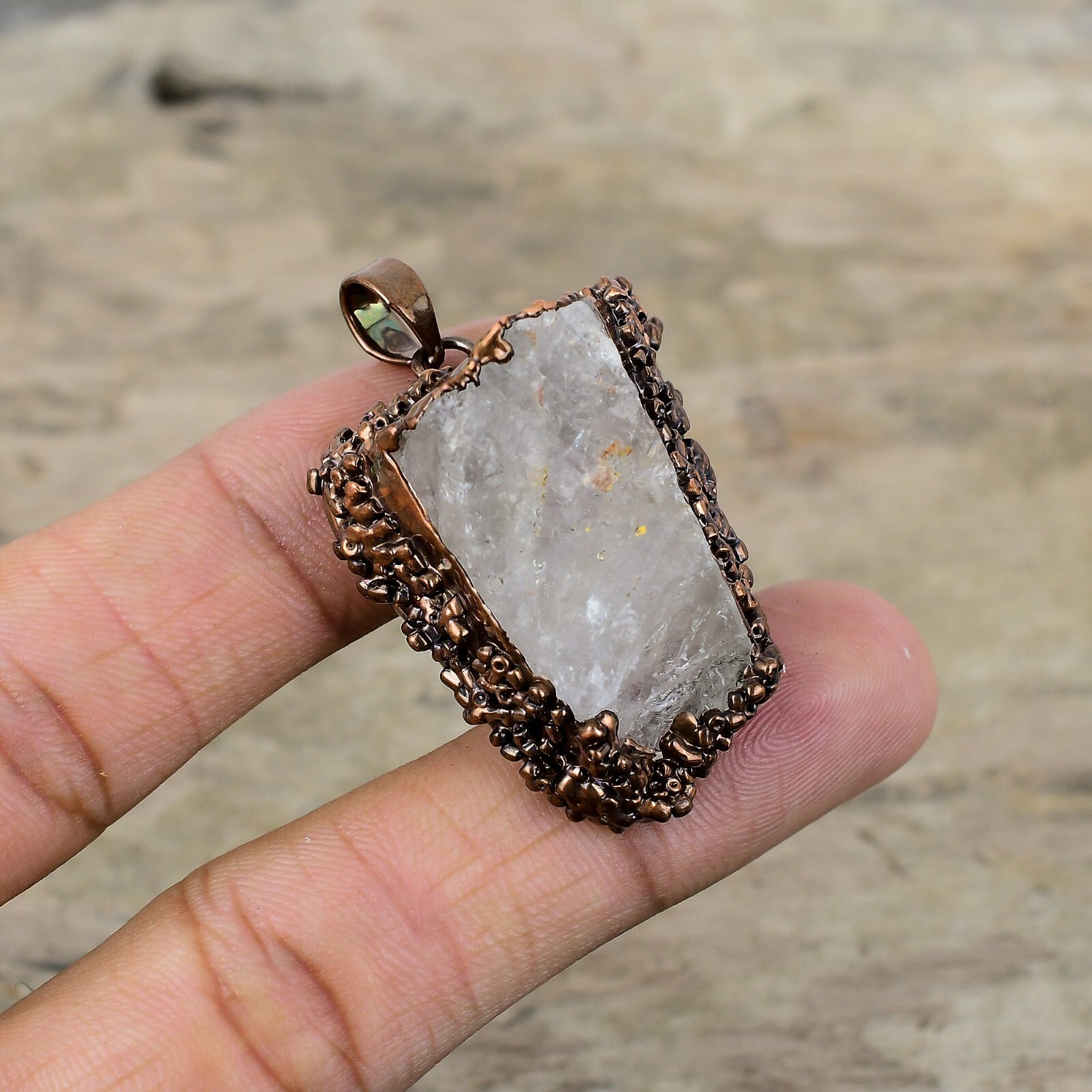 Natural White Topaz Rough Mother Electroformed Engagement Pendant Jewelry Copper
